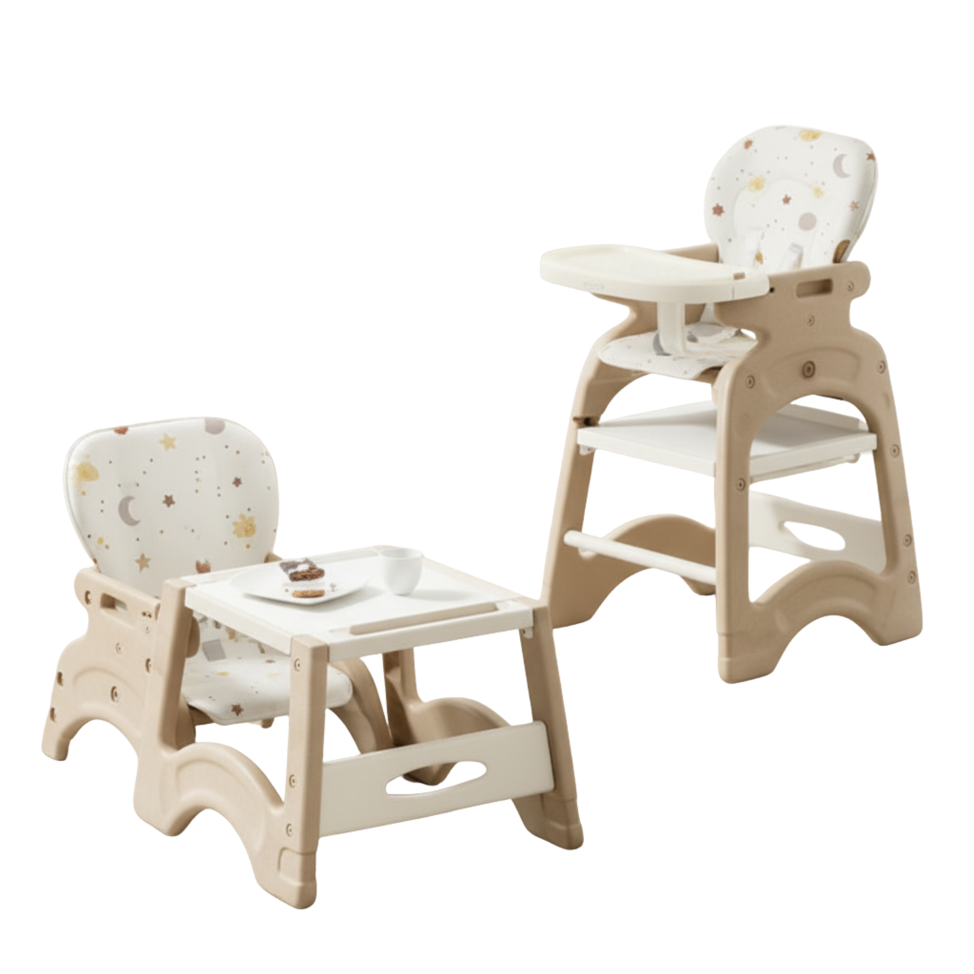 Baybee 5-in-1 Baby High Chair, Convertible Table and Chair Set for Toddlers, Multifunctional Rocking Seat with Lockable Universal Wheels, Adjustable Seat Backrest, Trays