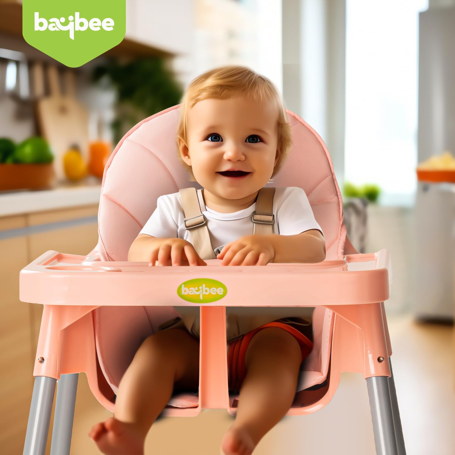 Baybee 2 in 1 Baby High Chair for Kids, Baby Feeding Chair with 2 Height Adjustable, Footrest, Tray, Mobile Stand, 3 Point Safety Belt | Kids High Chair for 6 Months to 3 Years (Pink)