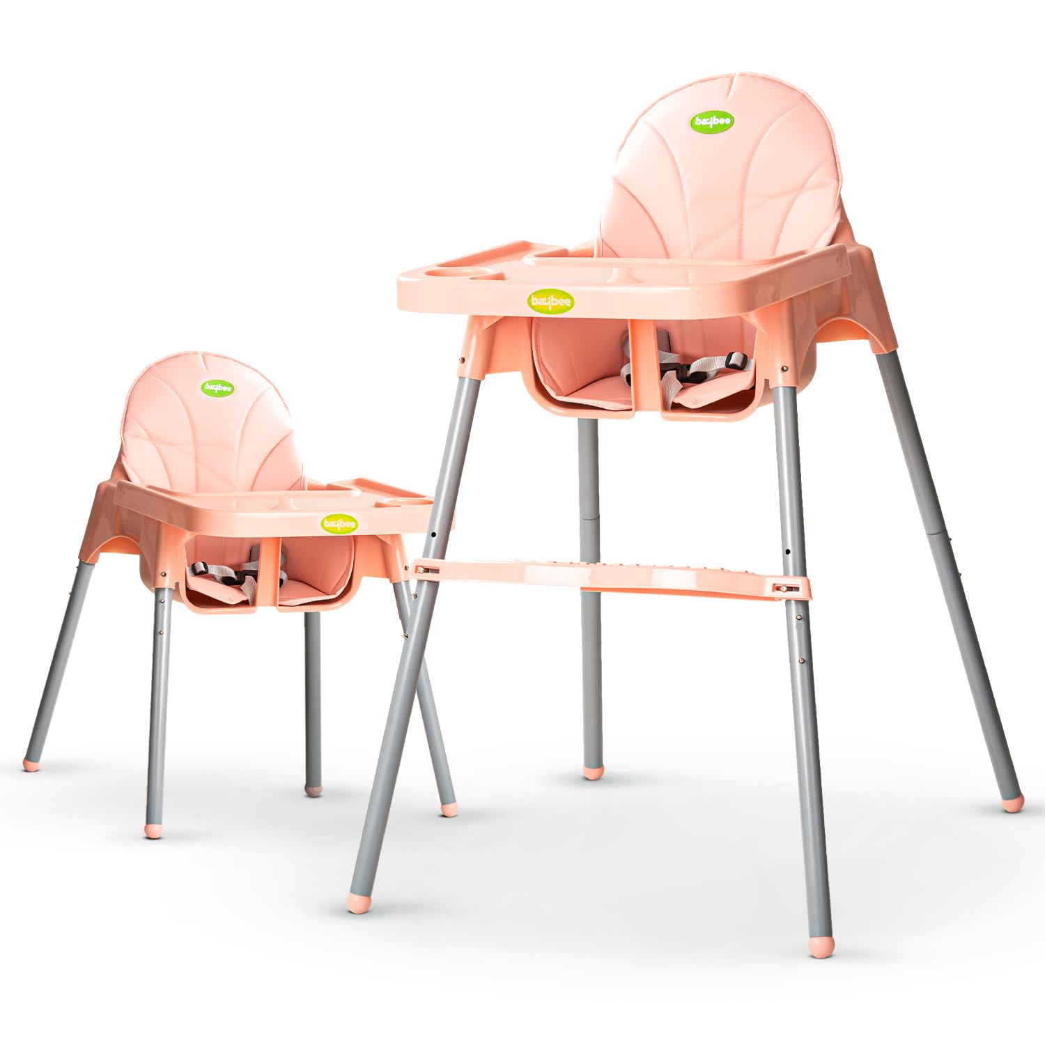 Baybee 2 in 1 Baby High Chair for Kids, Baby Feeding Chair with 2 Height Adjustable, Footrest, Tray, Mobile Stand, 3 Point Safety Belt | Kids High Chair for 6 Months to 3 Years (Pink)