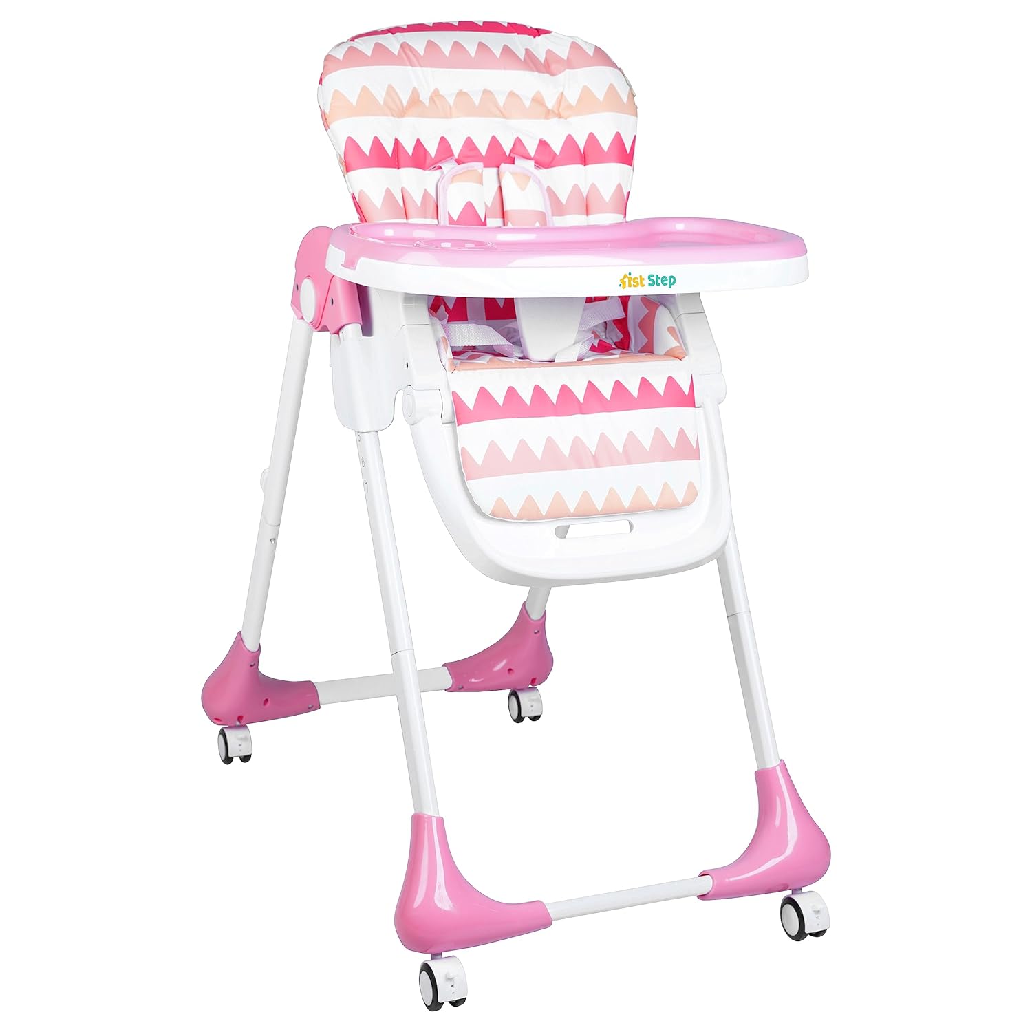 1st Step Little Lux Baby High Chair with 5 Point Safety Harness, 7 Level Height Adjustment (Pink)