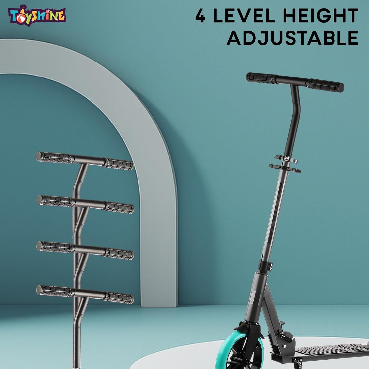 Rhino 2 Wheel Runner Scooter with Anti Slip ABS Base Big Wheels Height Adjustable Handlebar Foldable Max Load 50kg for Boys and Girls Ages 5 and Above - Black