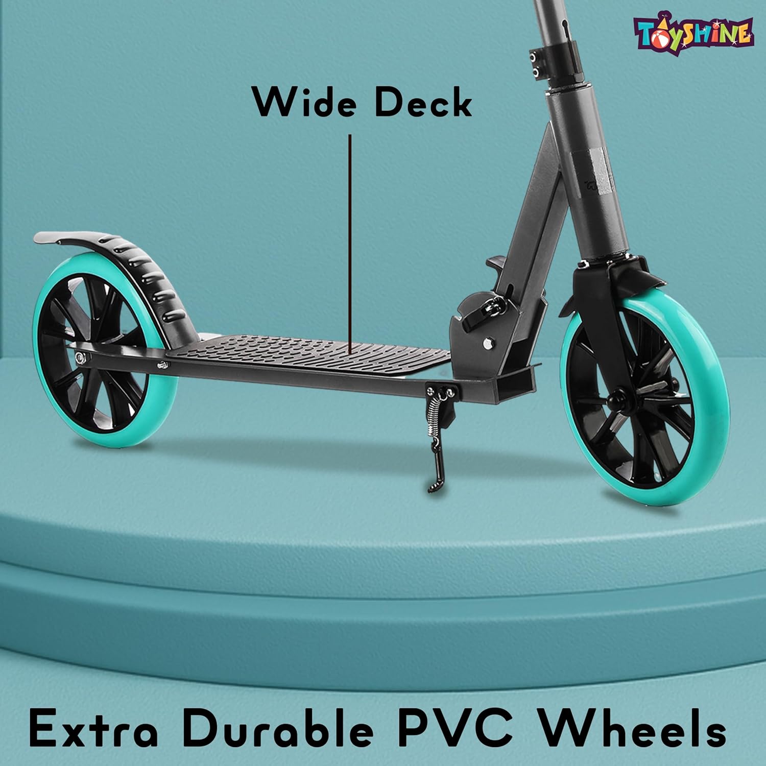 Rhino 2 Wheel Runner Scooter with Anti Slip ABS Base Big Wheels Height Adjustable Handlebar Foldable Max Load 50kg for Boys and Girls Ages 5 and Above - Black