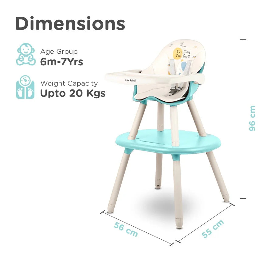 R for Rabbit Cherry Berry Tusky High Chair For Kids 3-in-1 Convertible with Detachable & Adjustable Food Tray