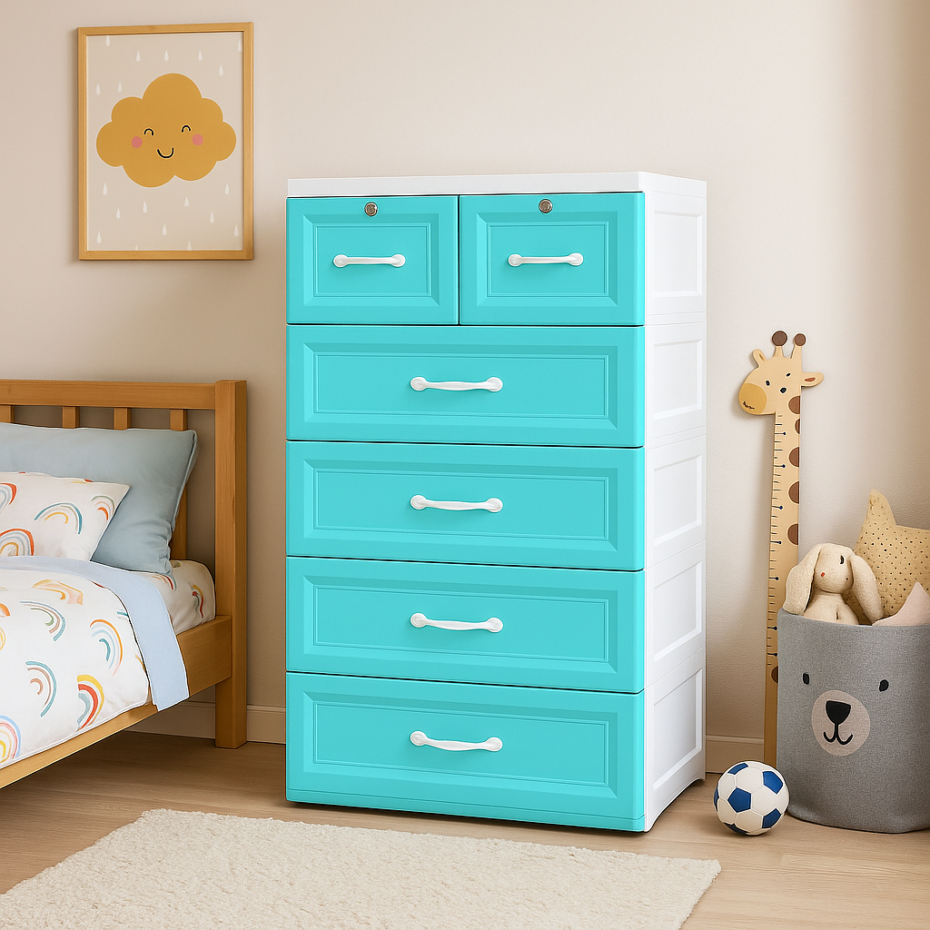 Green Colour Kids Wardrobe / Storage Cabinet / Portable Almirah with Drawers & Convertible (Material Plastic)