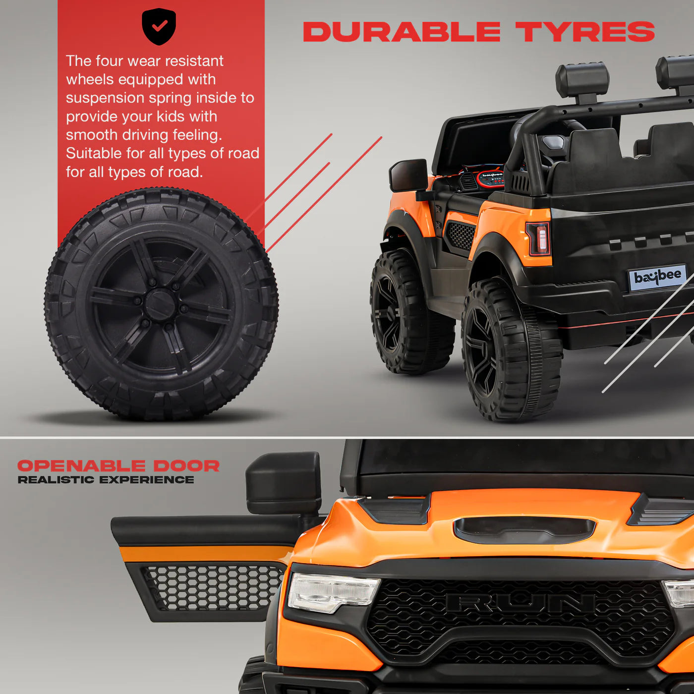 Baybee Run 2X2 Kids Battery Operated Jeep for Kids - Orange