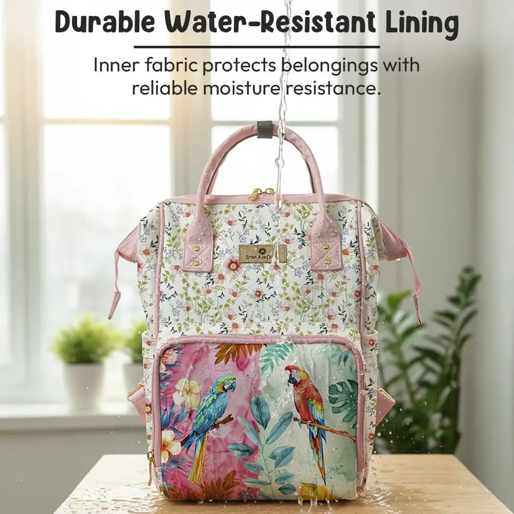 Floral Baby Diaper Bag Backpack with Jungle Animal Front Pocket | Large Capacity Water-Resistant Mommy Travel Bag with Insulated Bottle Pockets & Multiple Compartments