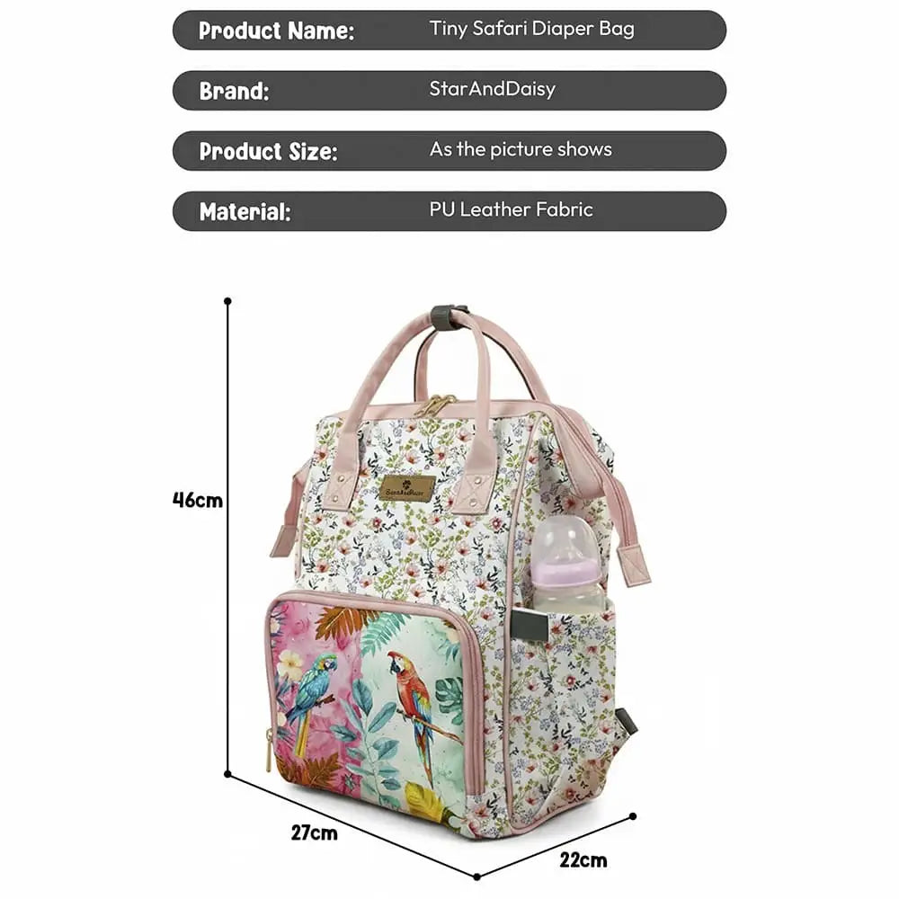Floral Baby Diaper Bag Backpack with Jungle Animal Front Pocket | Large Capacity Water-Resistant Mommy Travel Bag with Insulated Bottle Pockets & Multiple Compartments