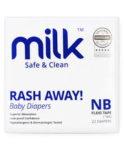 MILK Safe & Clean Baby Diapers Flexi Tape NB (Newborn) | Pack of 22 | Soft, Leak-Proof Disposable Diapers for Newborn Babies