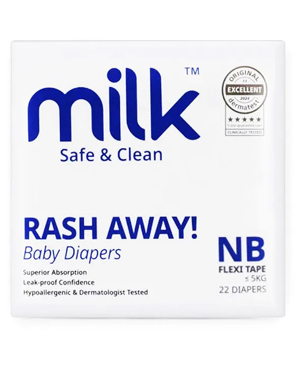 MILK Safe & Clean Baby Diapers Flexi Tape NB (Newborn) | Pack of 22 | Soft, Leak-Proof Disposable Diapers for Newborn Babies