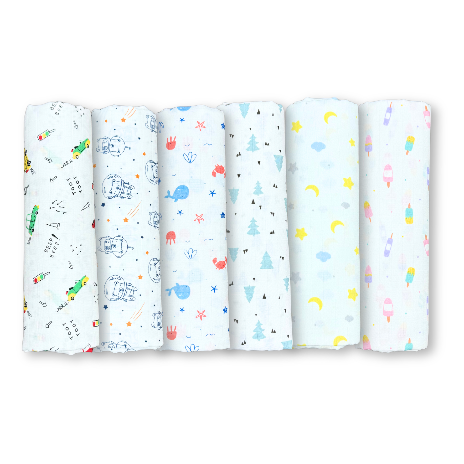 Organic 100% Cotton Baby Muslin Swaddle Cloth | Ultra-Soft & Breathable | 110×110 cm | Newborn–12 Months | Pack of 6 babee D