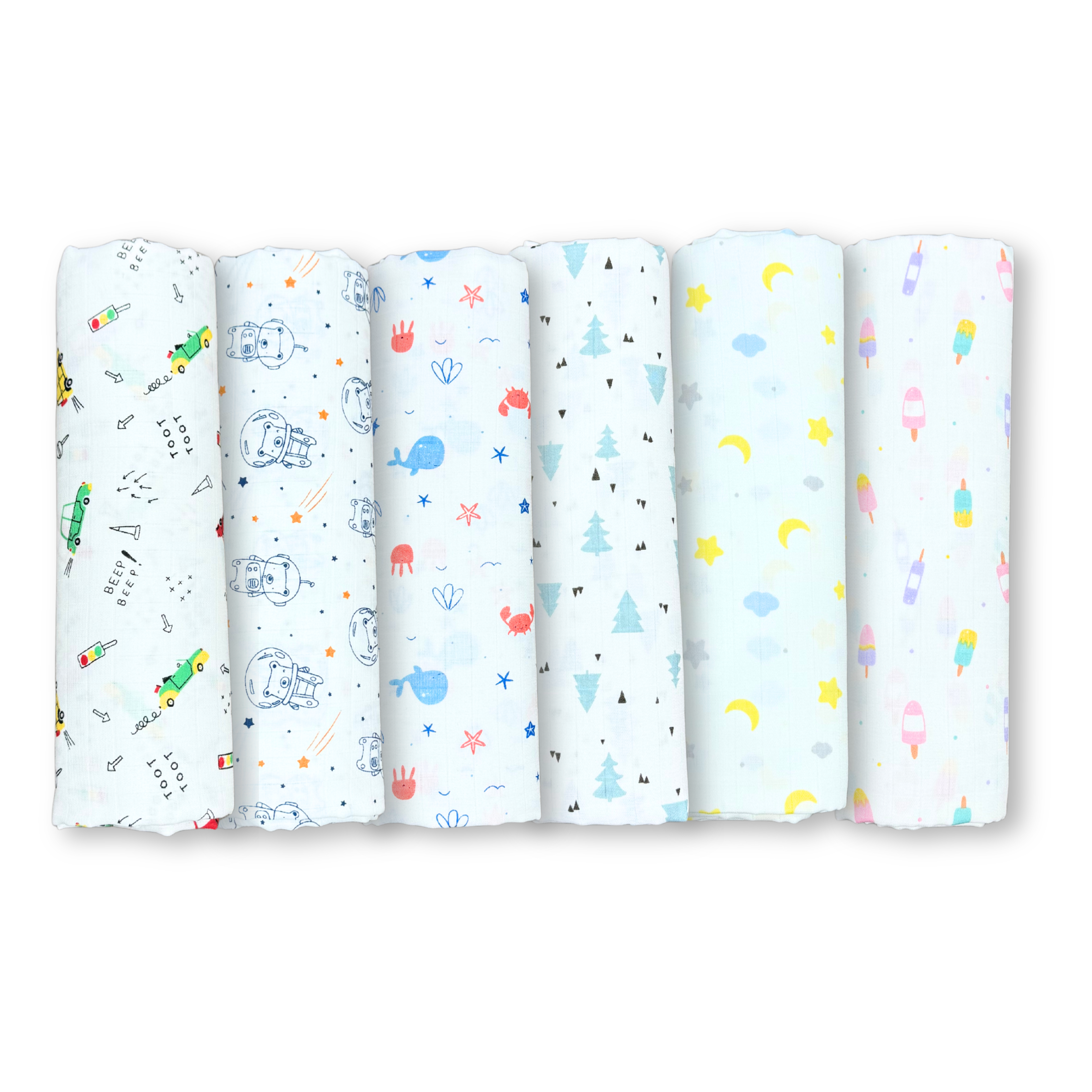 Organic 100% Cotton Baby Muslin Swaddle Cloth | Ultra-Soft & Breathable | 110×110 cm | Newborn–12 Months | Pack of 6 babee D