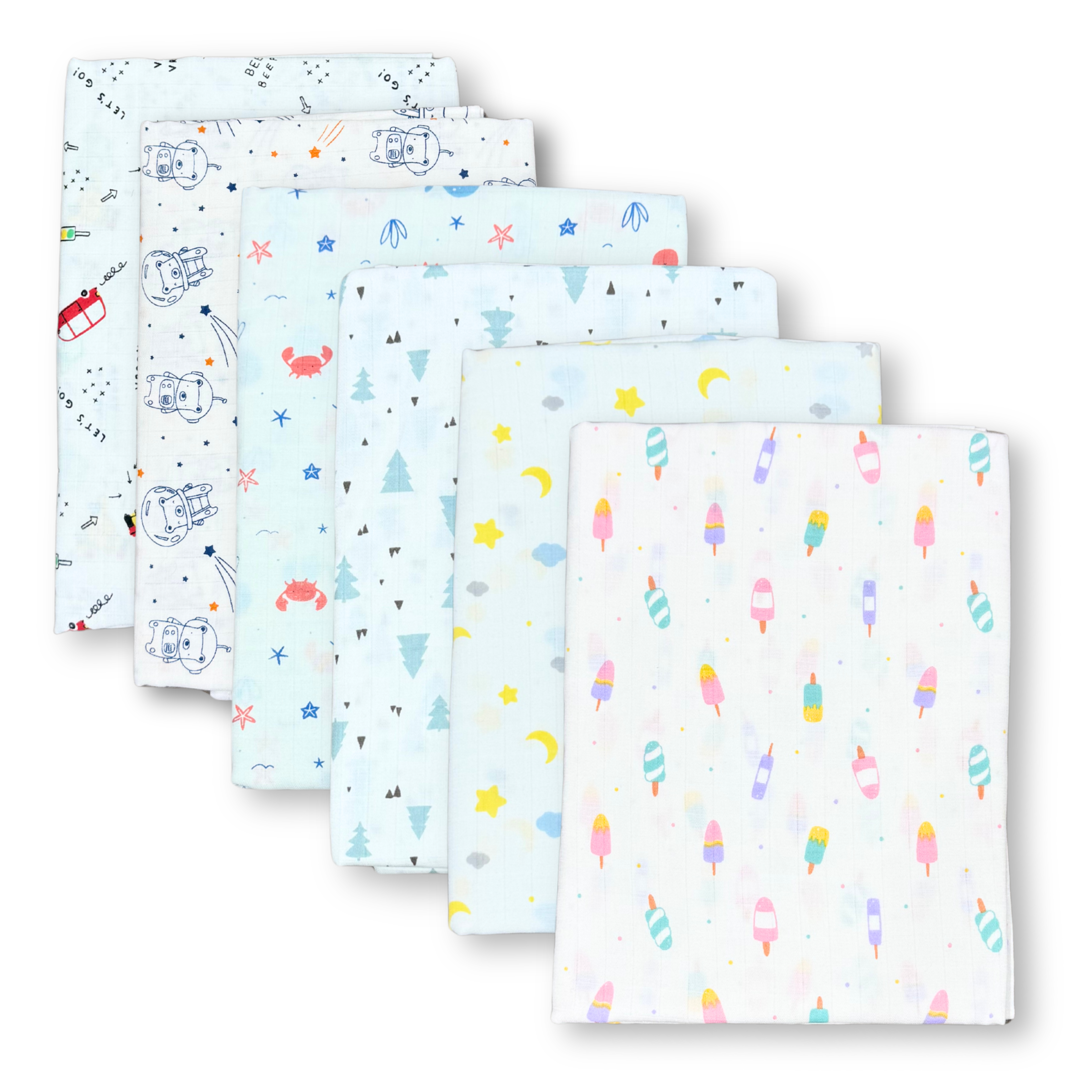 Organic 100% Cotton Baby Muslin Swaddle Cloth | Ultra-Soft & Breathable | 110×110 cm | Newborn–12 Months | Pack of 6 babee D