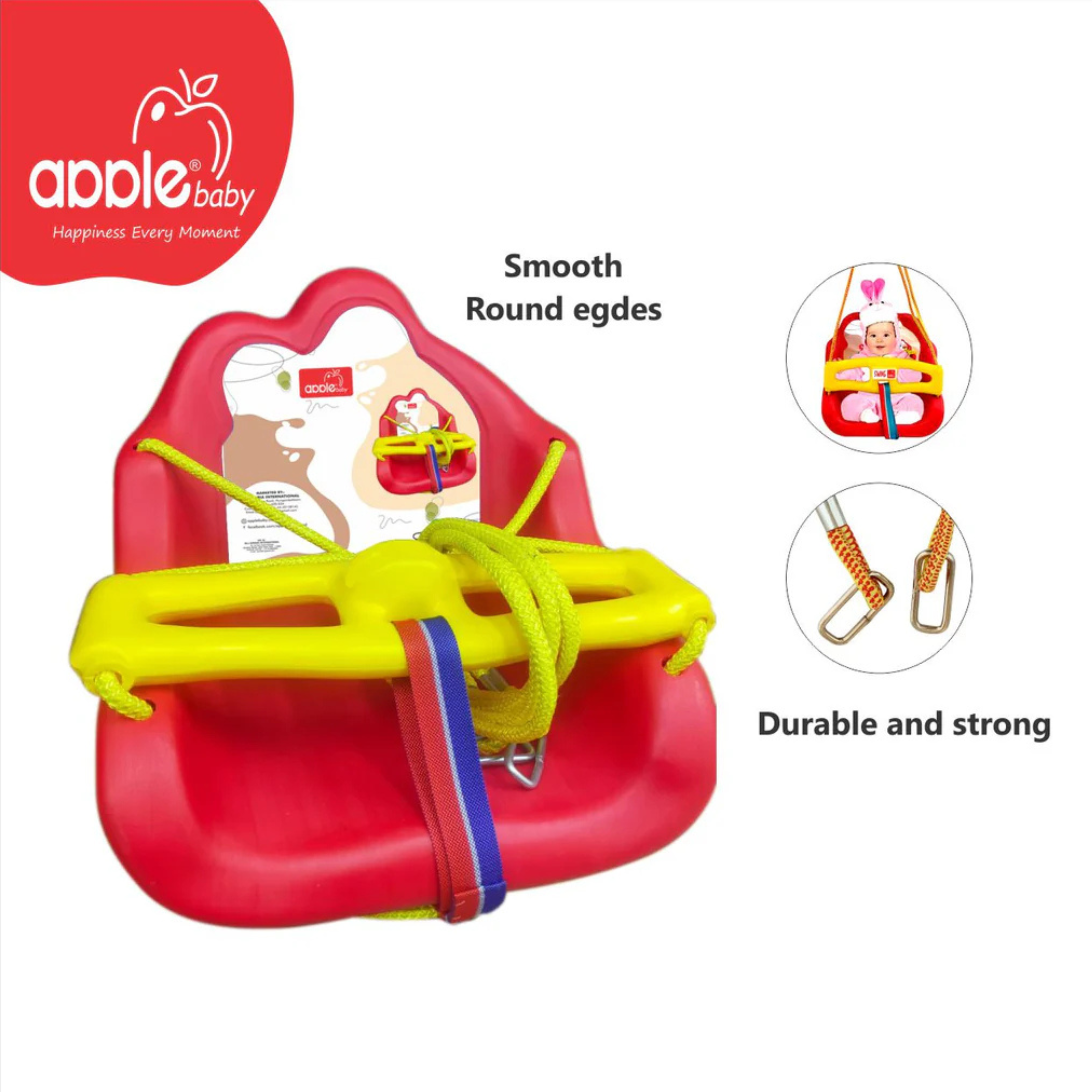 Apple Baby Swing for Kids - 3-in-1 Wave Adjustable Baby Swing Toy for Indoor and Outdoor - for Boys and Girls of Age (6 Months +) (Red)