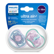 Philips Avent Ultra Air Soother 6-18 Months | Lightweight & Breathable Baby Pacifier for Babies | BPA Free Silicone Nipple (2 Pack)