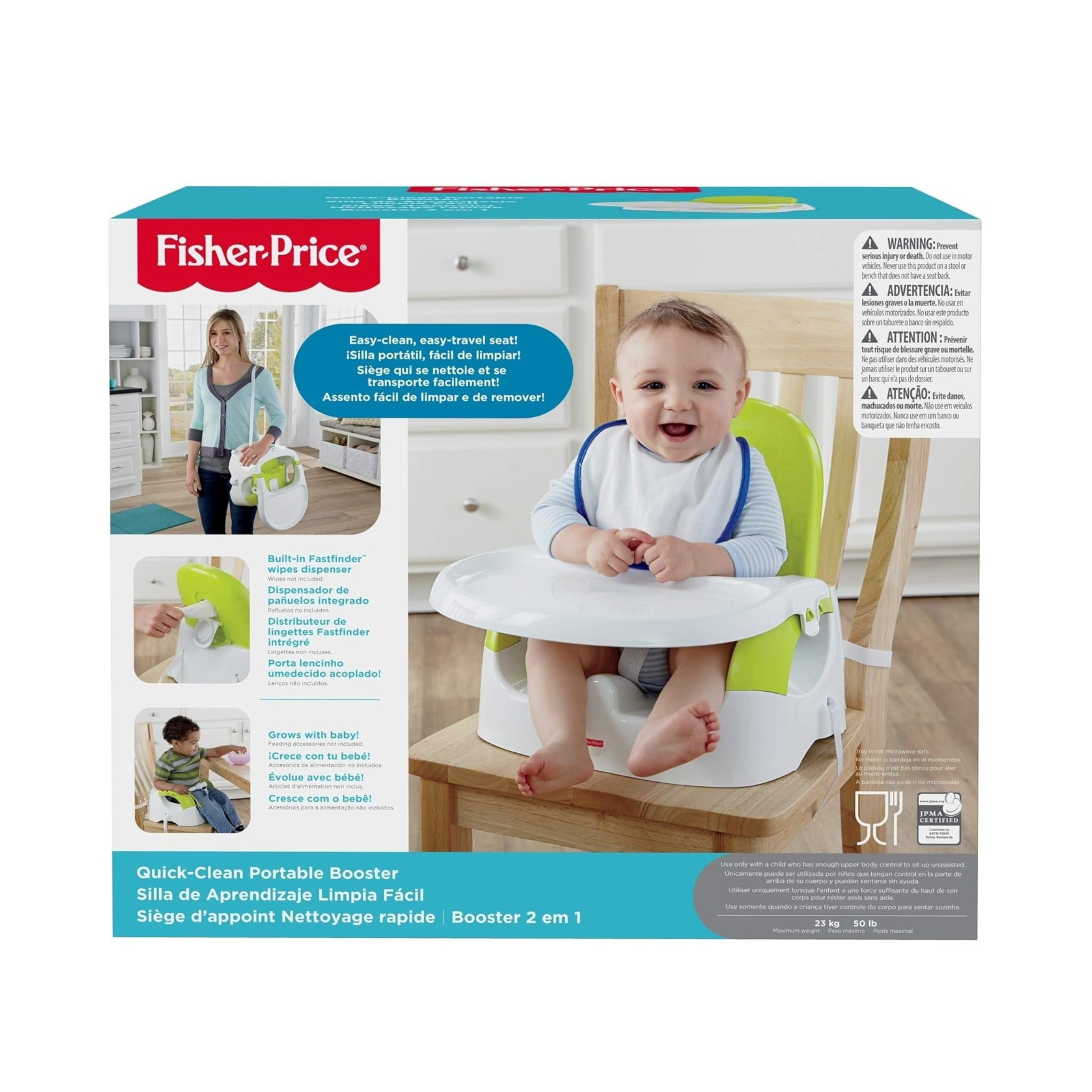 Fisher-Price Quick Clean N' Go Booster - Basic, Multi Color, 1 Count (Pack of 1) (BCD26)