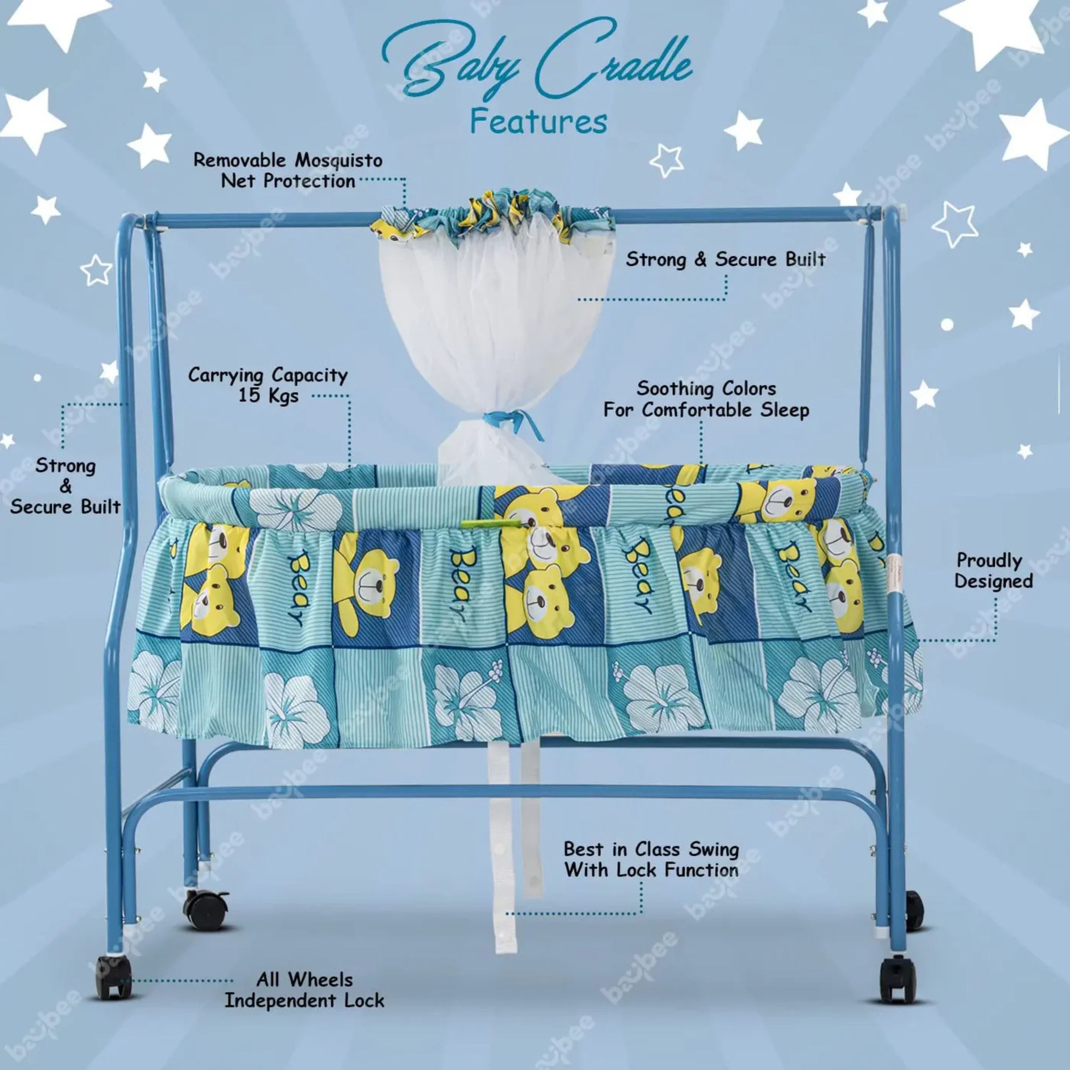 Baybee Enchant Baby Swing Cradle for Baby – Baby Cradle Swing Jhula with Mosquito Net & Wheels | Newborn to 12 Months