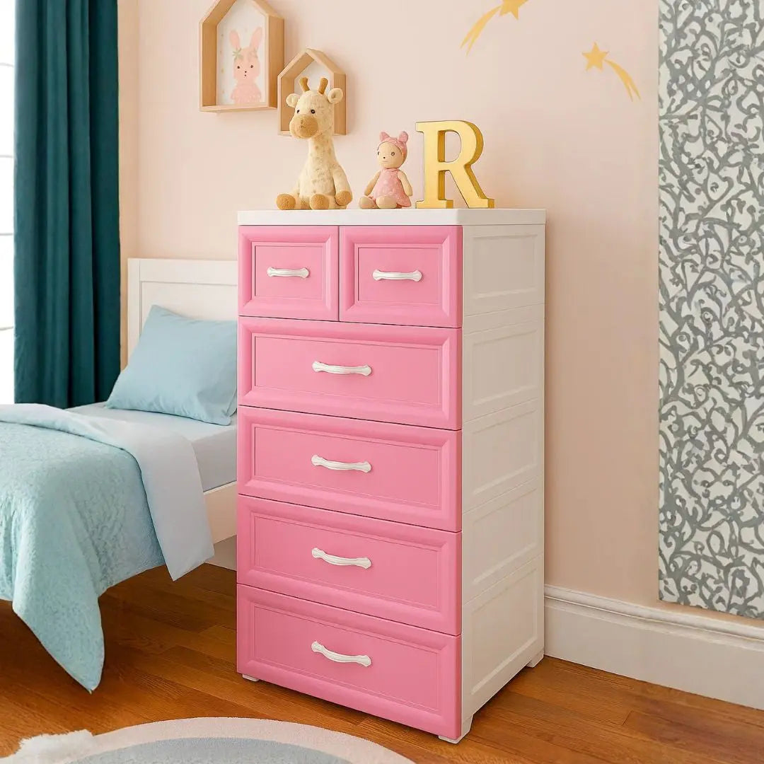 Pink Colour Kids Wardrobe / Storage Cabinet / Portable Almirah with Drawers & Convertible (Material Plastic) babee D