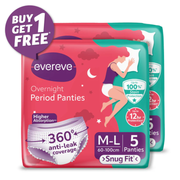 Overnight Period Panties M-L Size (Pack of 5) Buy 1 Get 1 Free | Leak-Proof Heavy Flow Menstrual Underwear | Reusable & Comfortable