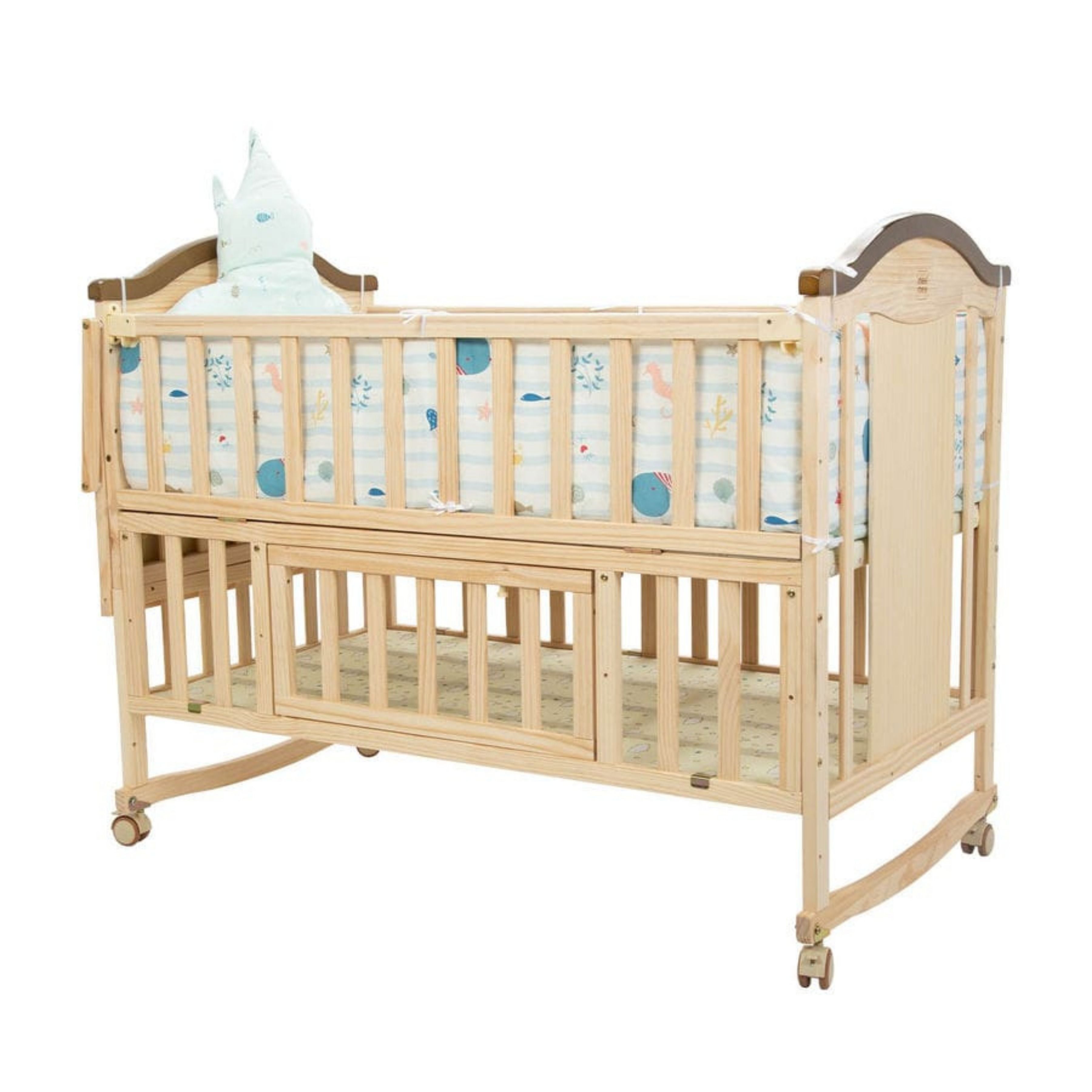 Mee Mee Beige 12 in 1 Wooden Multi-Feature Baby Cot | Convertible Baby Crib with Storage & Adjustable Height | Newborn to Toddler Bed