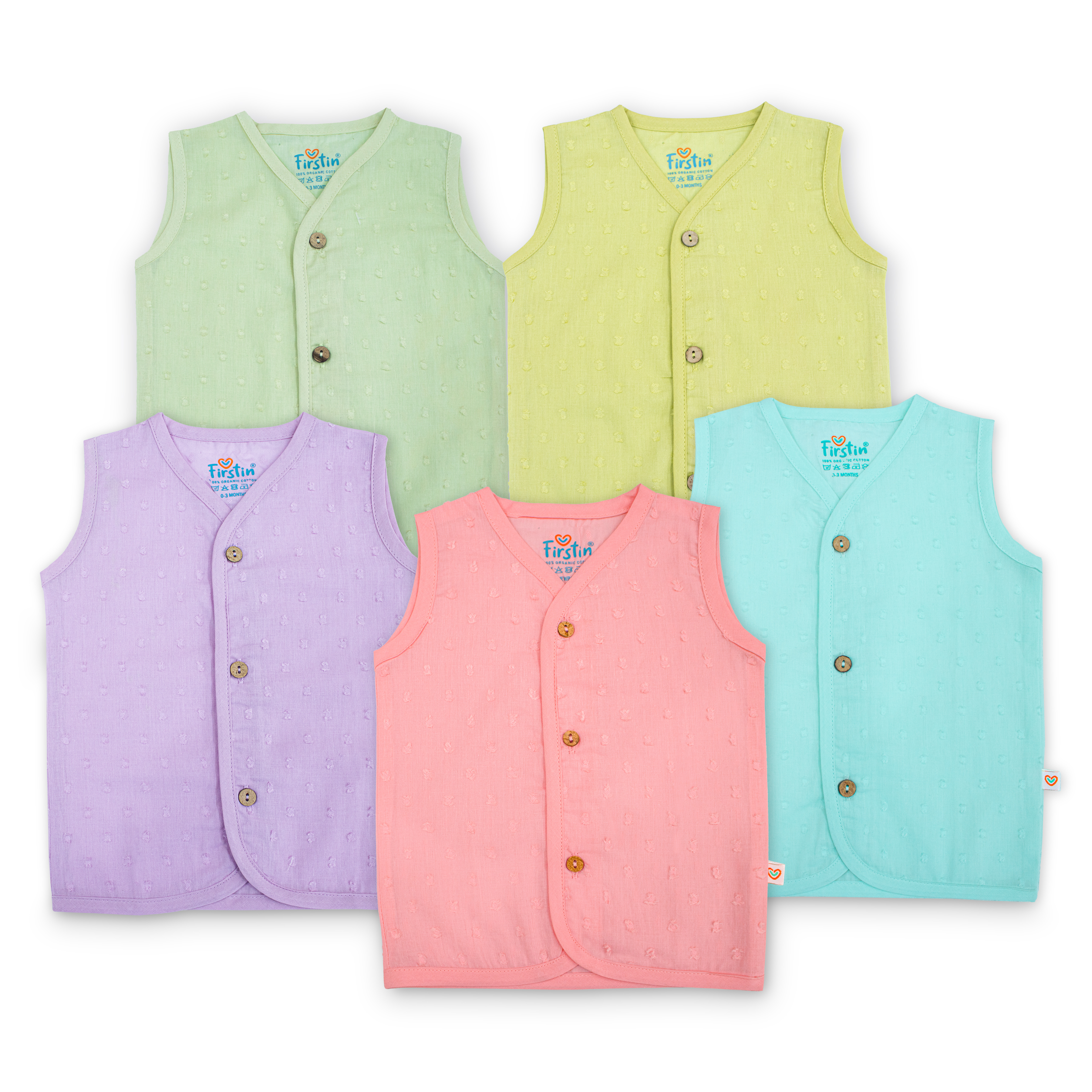 Muslin Button Type Jablas for Newborn Babies – Soft Breathable Front Button Baby Tops (Combo of 5)