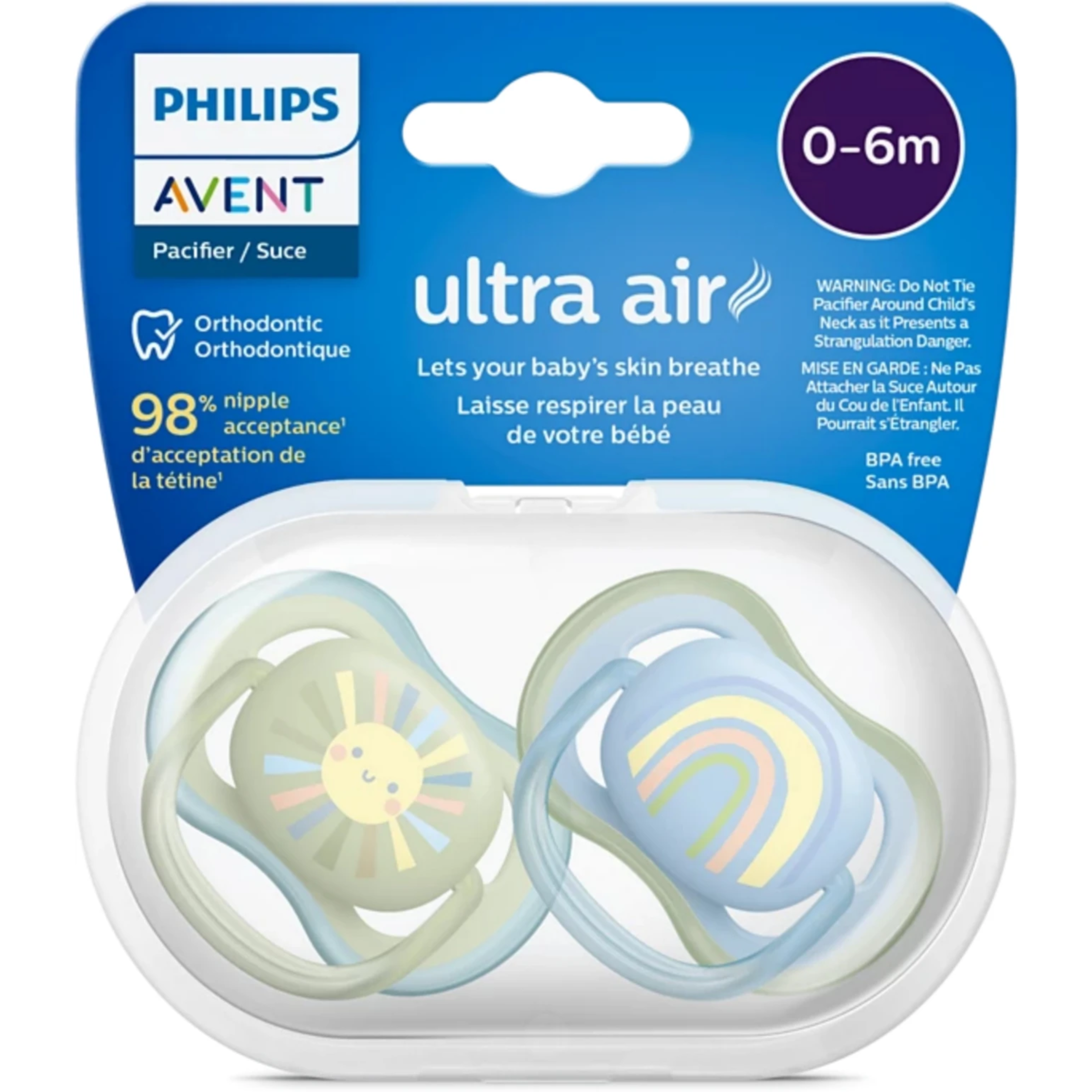 Philips Avent Ultra Air Baby Soother 0-6 Months | Lightweight Breathable Pacifier for Newborn Babies | BPA Free Silicone Nipple (Pack of 2)