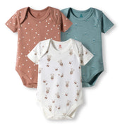 I Bears Interlock Knit Half Sleeves Onesies Combo Pack of 3 | Soft Cotton Baby Bodysuit for Newborns & Infants | Comfortable Daily Wear