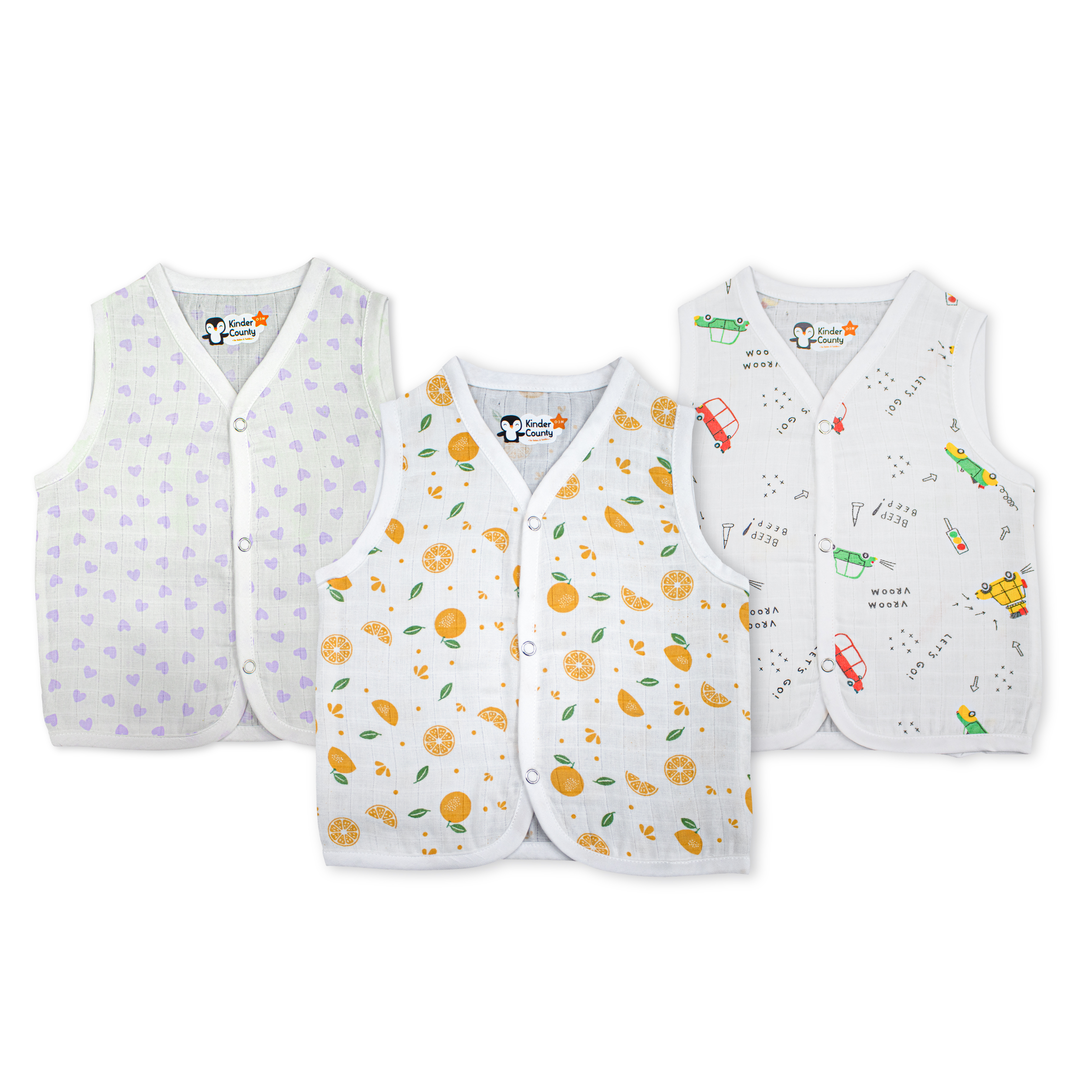Muslin Front Button Baby Jabla Combo of 3 | Soft Cotton Muslin Newborn Tops | Breathable Button Type Baby Wear Set (Combo of 3)