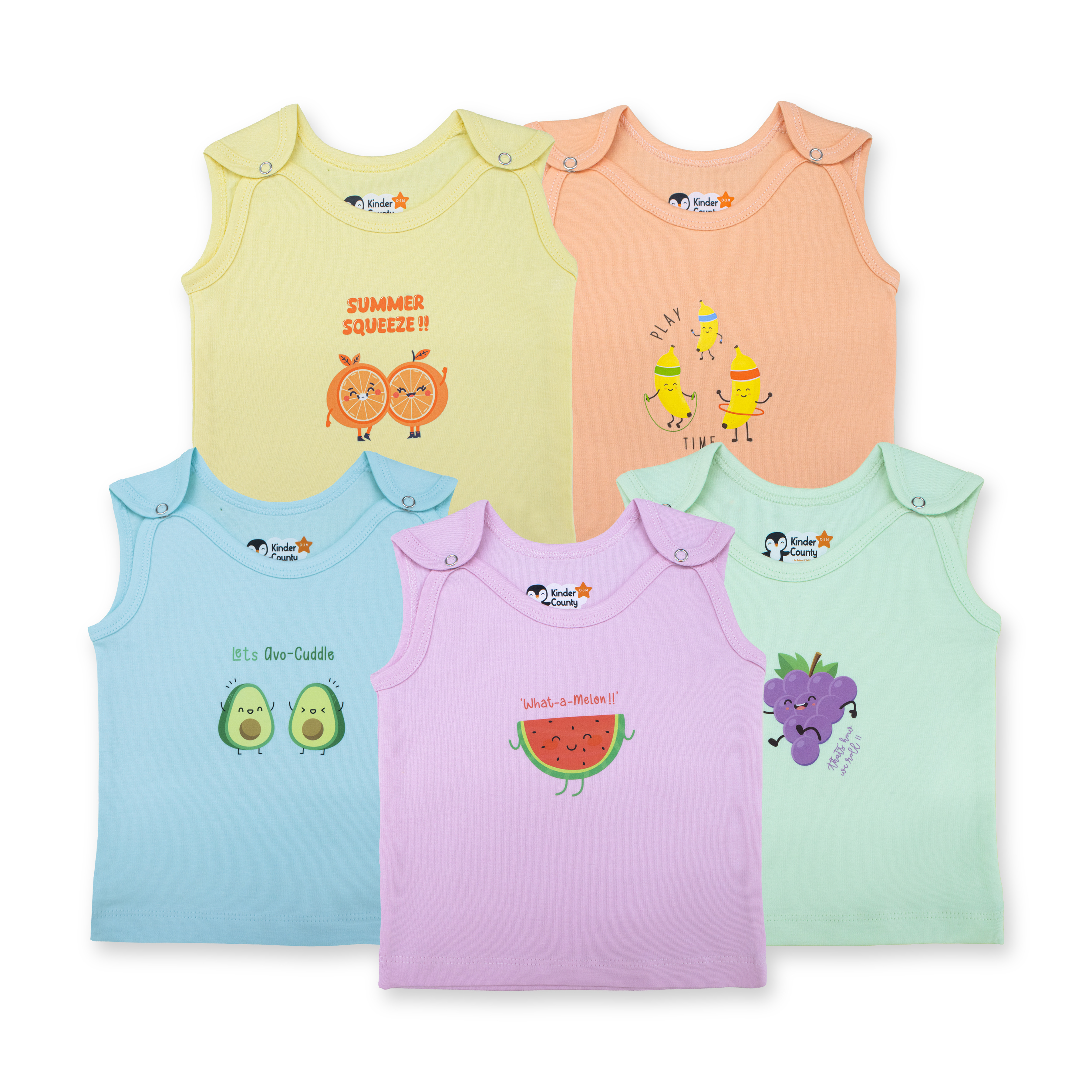 Front Button Baby Jabla Set of 5 | Soft Breathable Cotton Muslin Newborn Tops | Button Type Baby Clothing (Combo of 5)