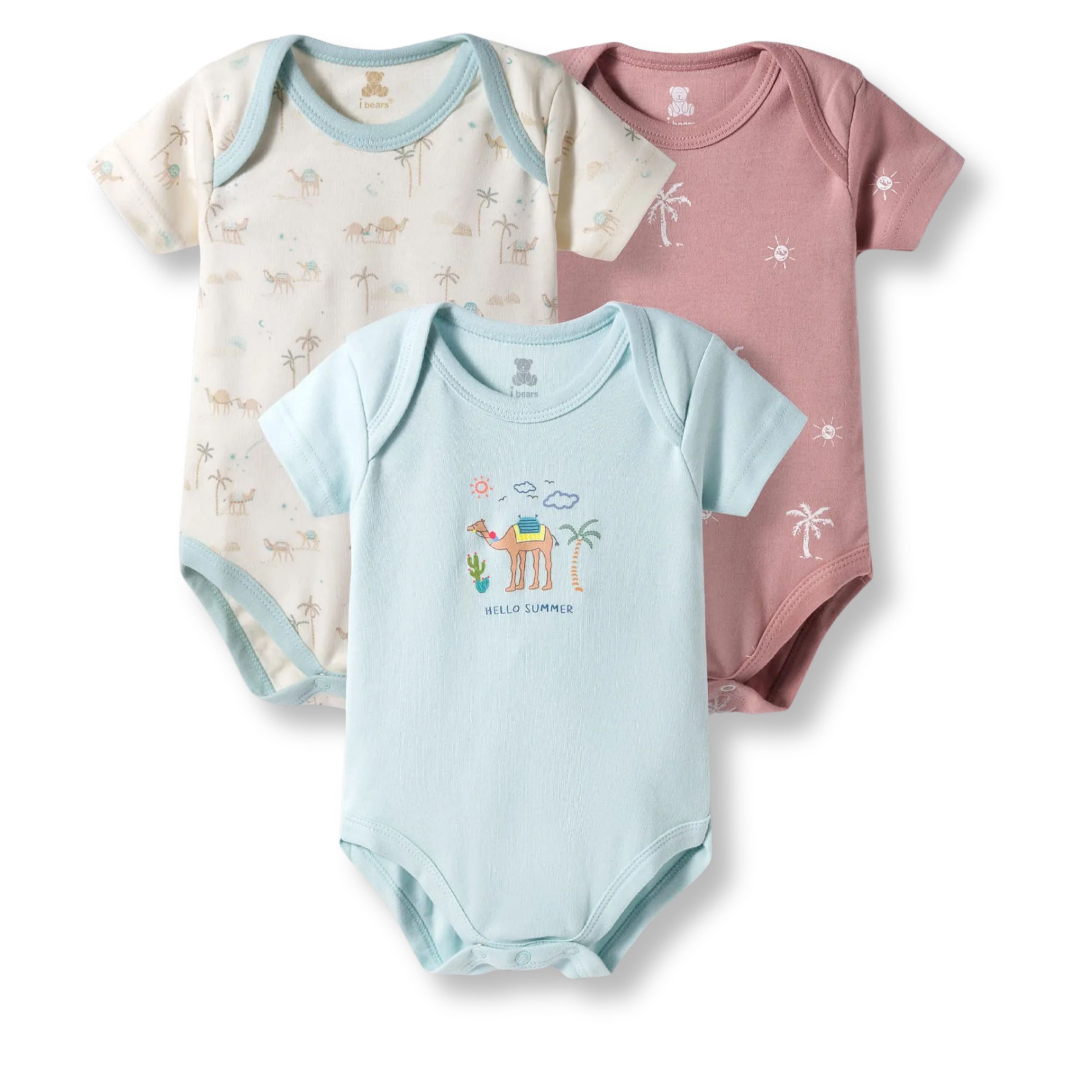 I Bears Interlock Knit Half Sleeves Onesies Combo Pack of 3 | Soft Cotton Baby Bodysuit for Newborns & Infants | Comfortable Daily Wear