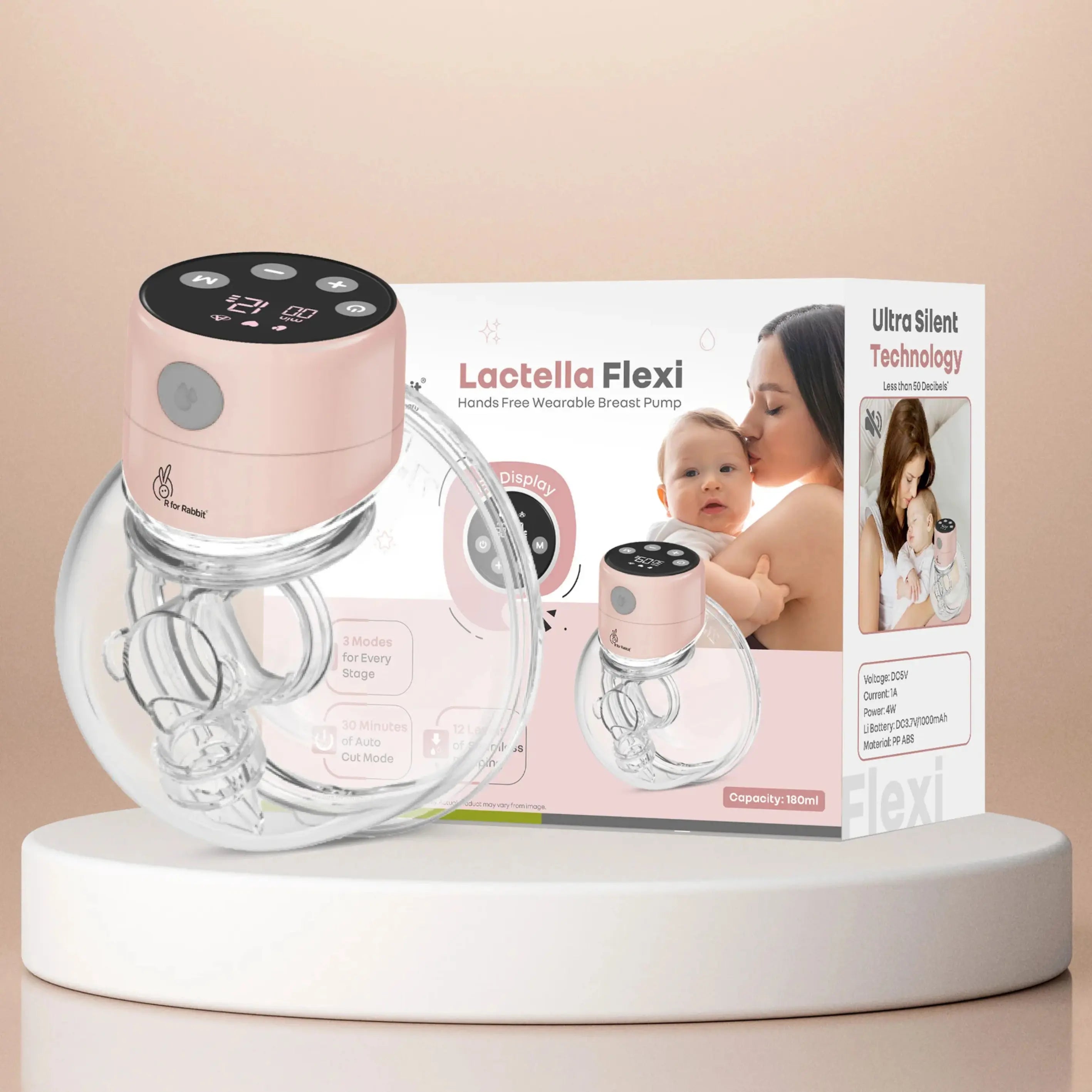 R for Rabbit Lactella Flexi electric Breast Pump single | 3 Modes & 12 Levels | 30 minutes Auto cut mode - Hands-Free & Rechargeable with 180ml Milk Container R for Rabbit