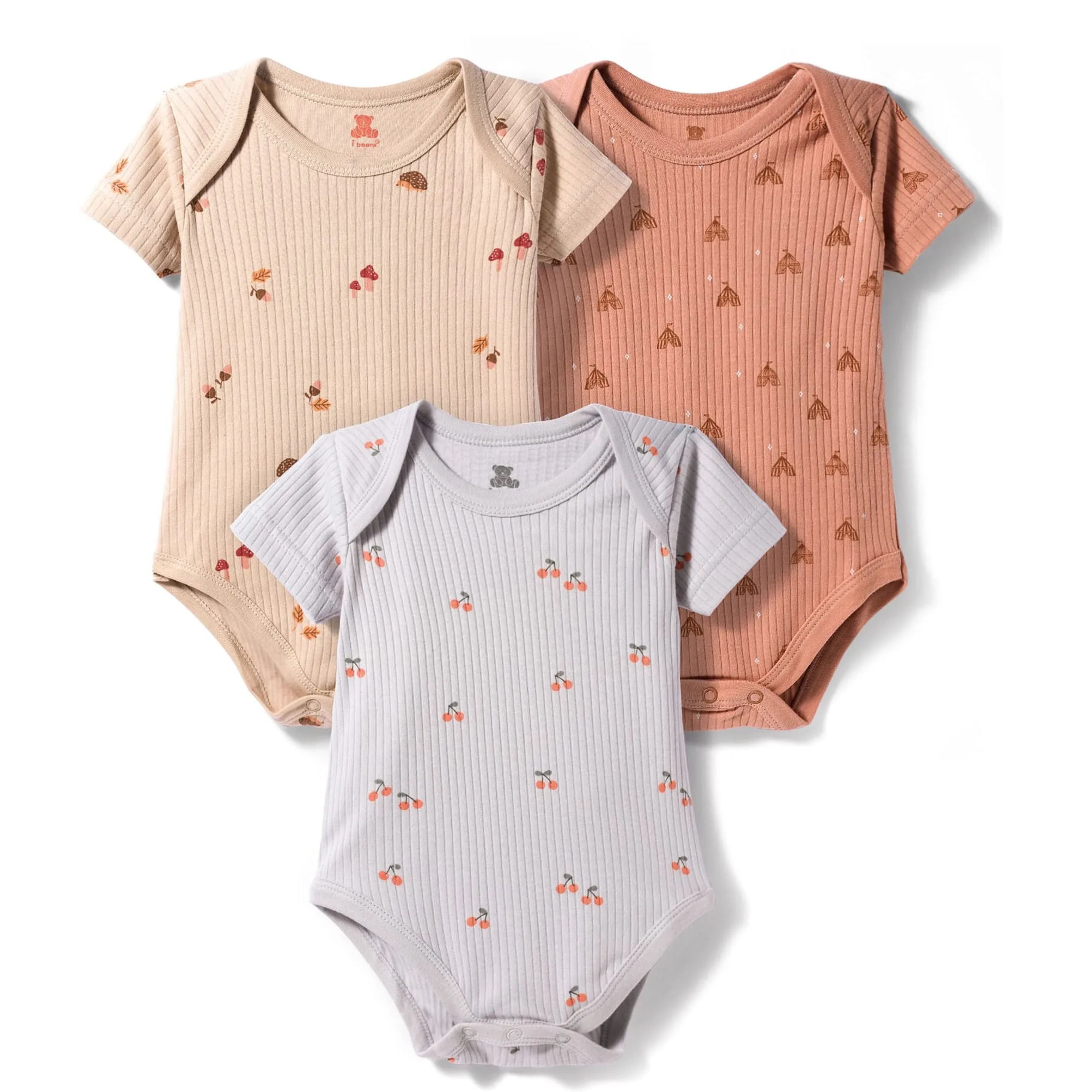 I Bears Interlock Knit Half Sleeves Onesies Combo Pack of 3 | Soft Cotton Baby Bodysuit for Newborns & Infants | Comfortable Daily Wear