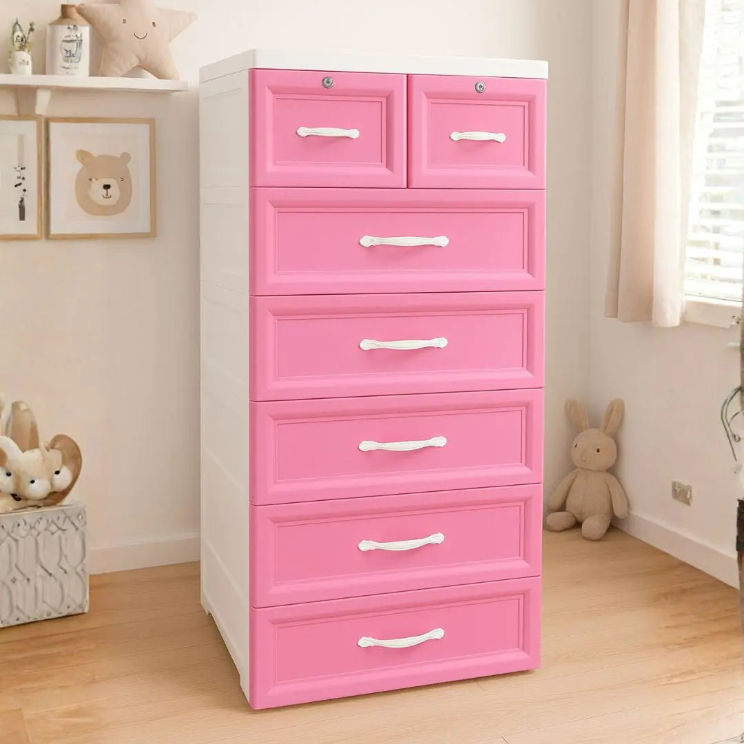 Pink Colour Kids Wardrobe / Storage Cabinet / Portable Almirah with Drawers & Convertible (Material Plastic) babee D