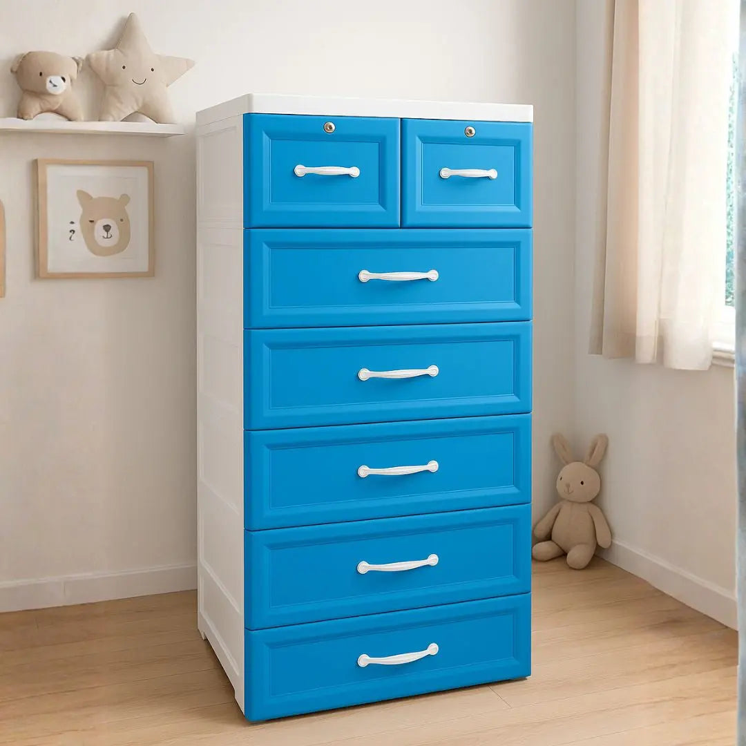 Blue Colour Kids Wardrobe / Storage Cabinet / Portable Almirah with Drawers & Convertible (Material Plastic) babee D