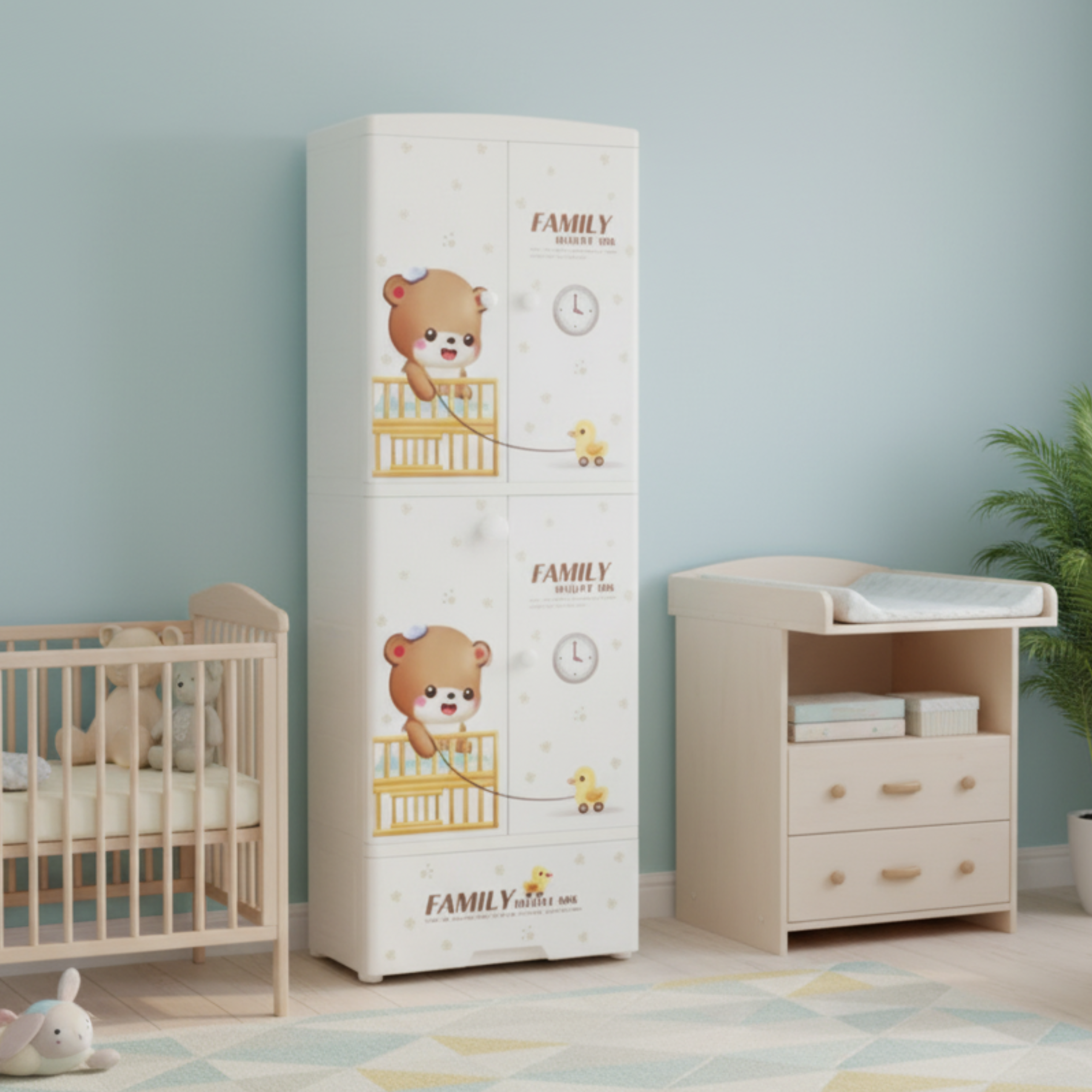 Kids Wardrobe / Storage Cabinet / Portable Almirah with Drawers & Convertible Design – Baby Bear (Model No-6030) babee D