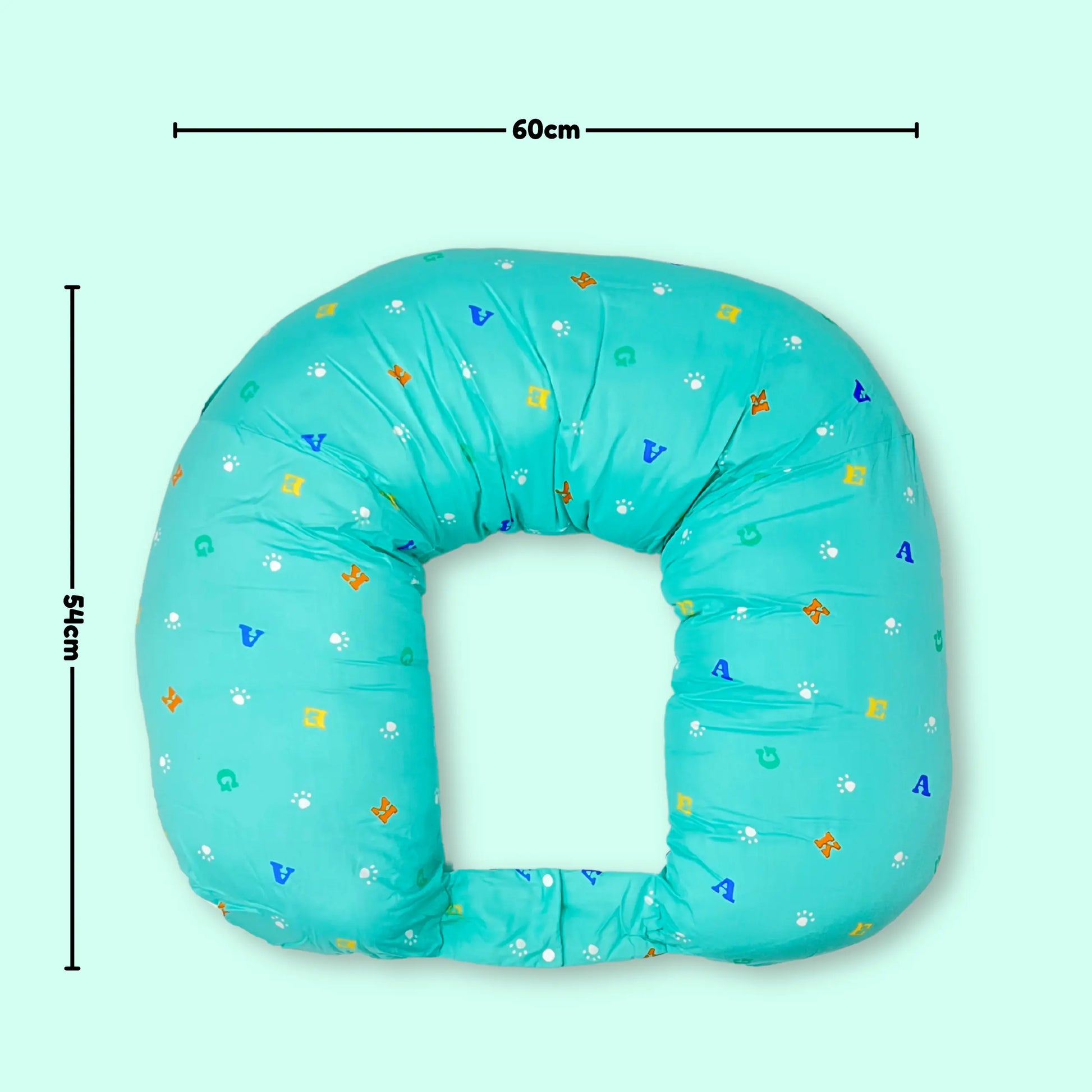 Breast Feeding & Nursing Pillow with Buckle Adjustment with support button and also used as a pregnancy pillow 100% Organic Cotton - Alphabets green babee D