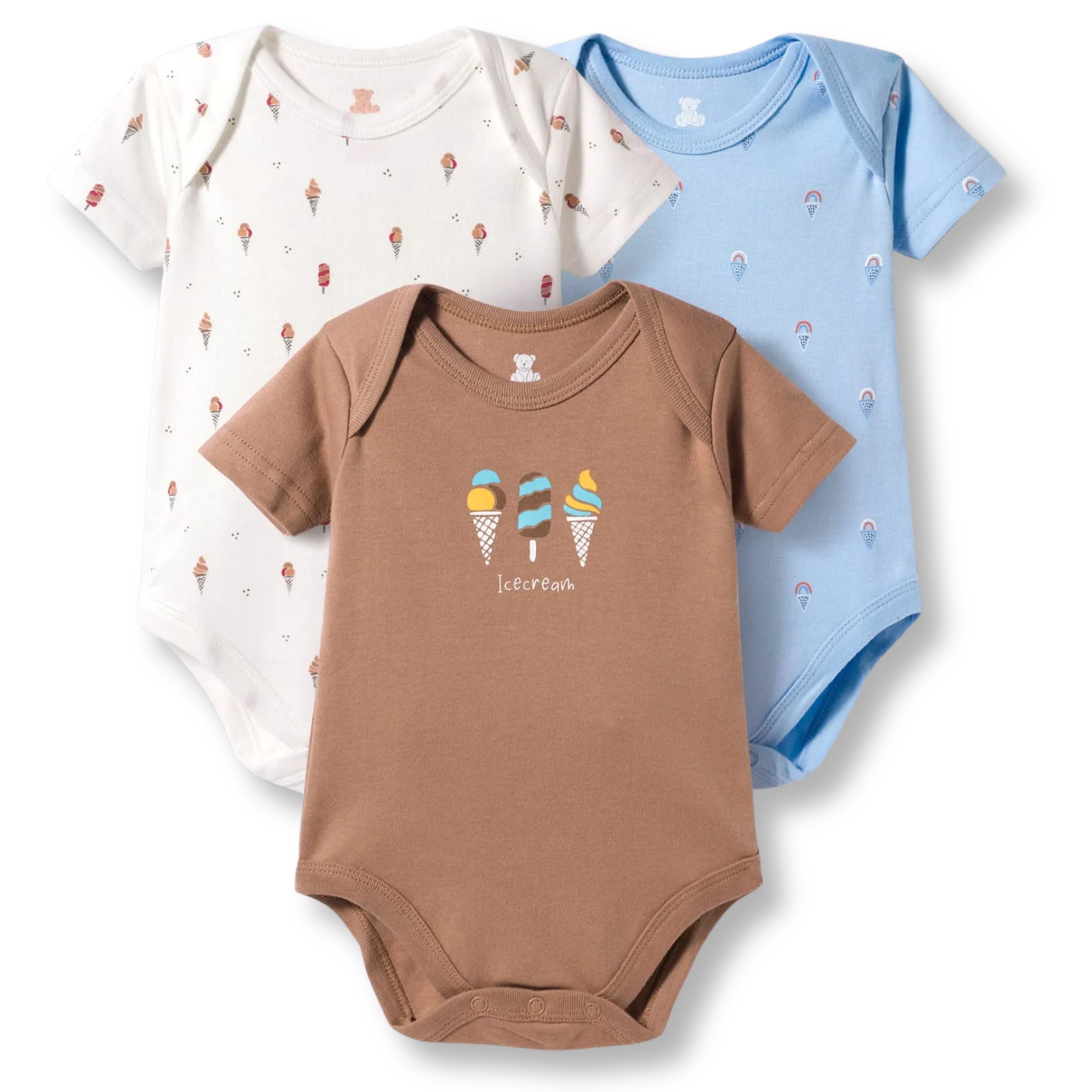 I Bears Interlock Knit Half Sleeves Onesies Combo Pack of 3 | Soft Cotton Baby Bodysuit for Newborns & Infants | Comfortable Daily Wear