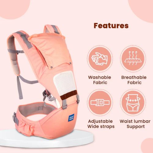 8-in-1 Ergonomic Baby Carrier with Detachable Hip Seat | Convertible Soft Kangaroo Carrier with Lumbar Support | Adjustable Waist Belt | 9–48 Months | Up to 16 kg | Pink