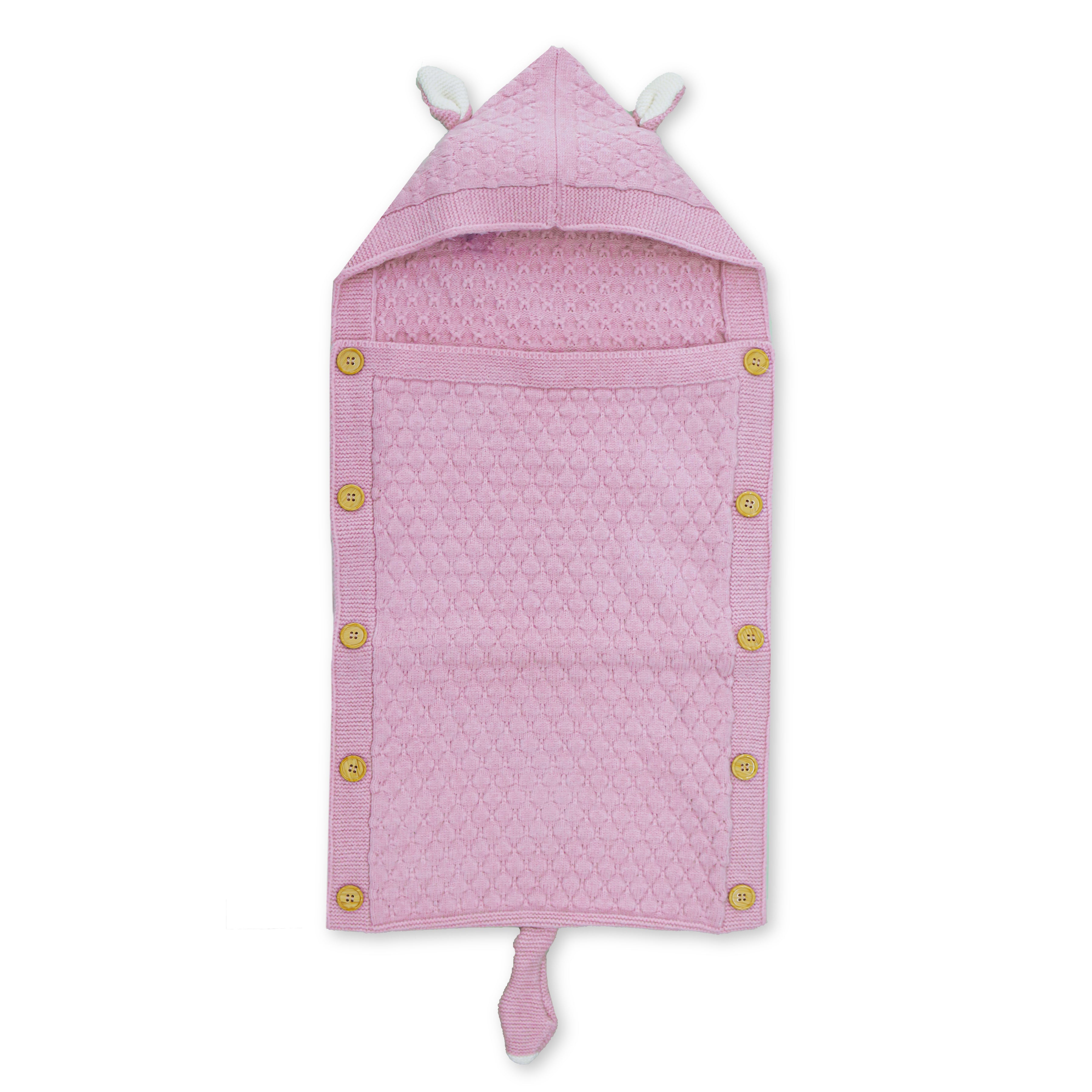 Premium Knitted Baby Wrapper Blanket with Hood & Bunny Ears | Soft Warm Newborn Swaddle Wrap | Baby Receiving Blanket