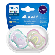 Philips Avent Ultra Air Baby Soother 0-6 Months | Lightweight Breathable Pacifier for Newborn Babies | BPA Free Silicone Nipple (Pack of 2)