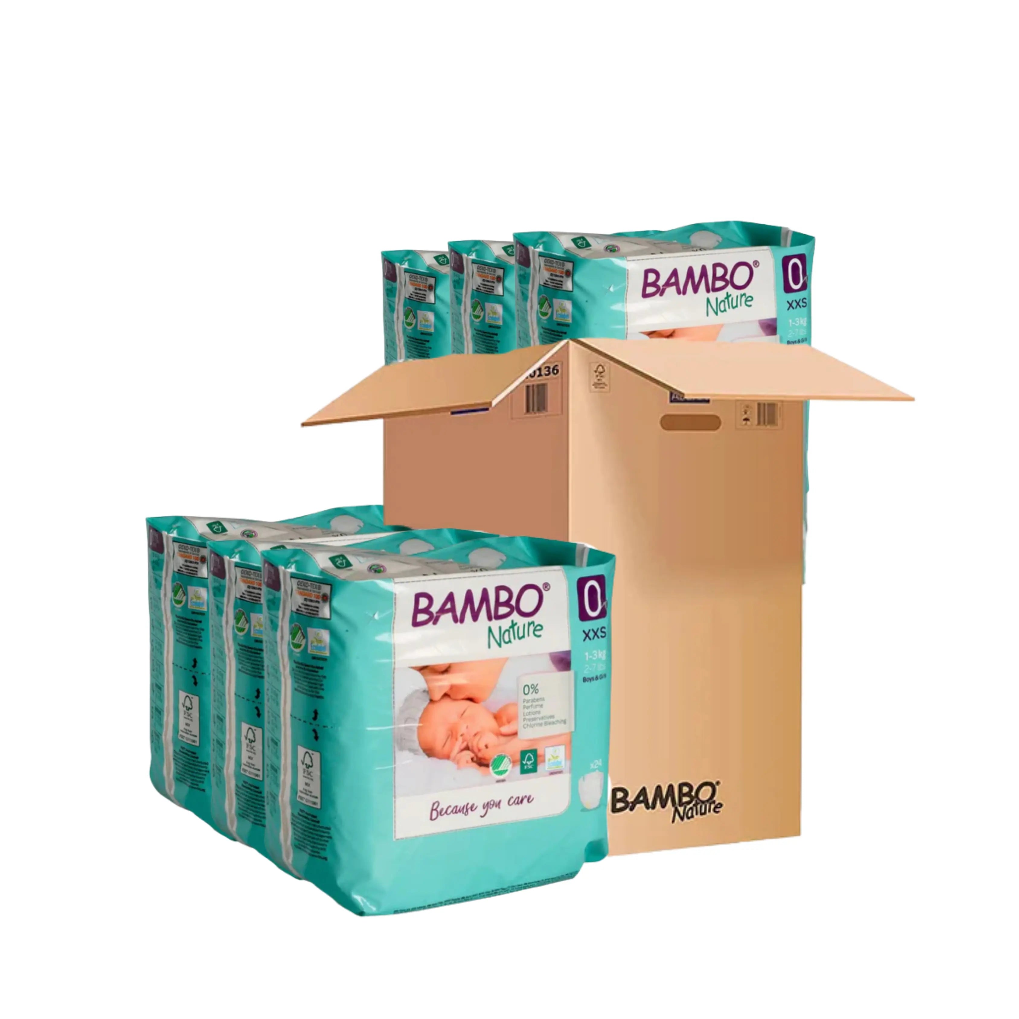 Bambo Nature Monthly Box - Skin Friendly Tape Style Diapers (size - 0) - XXS ( Pack Of 6 ) Bambo Nature