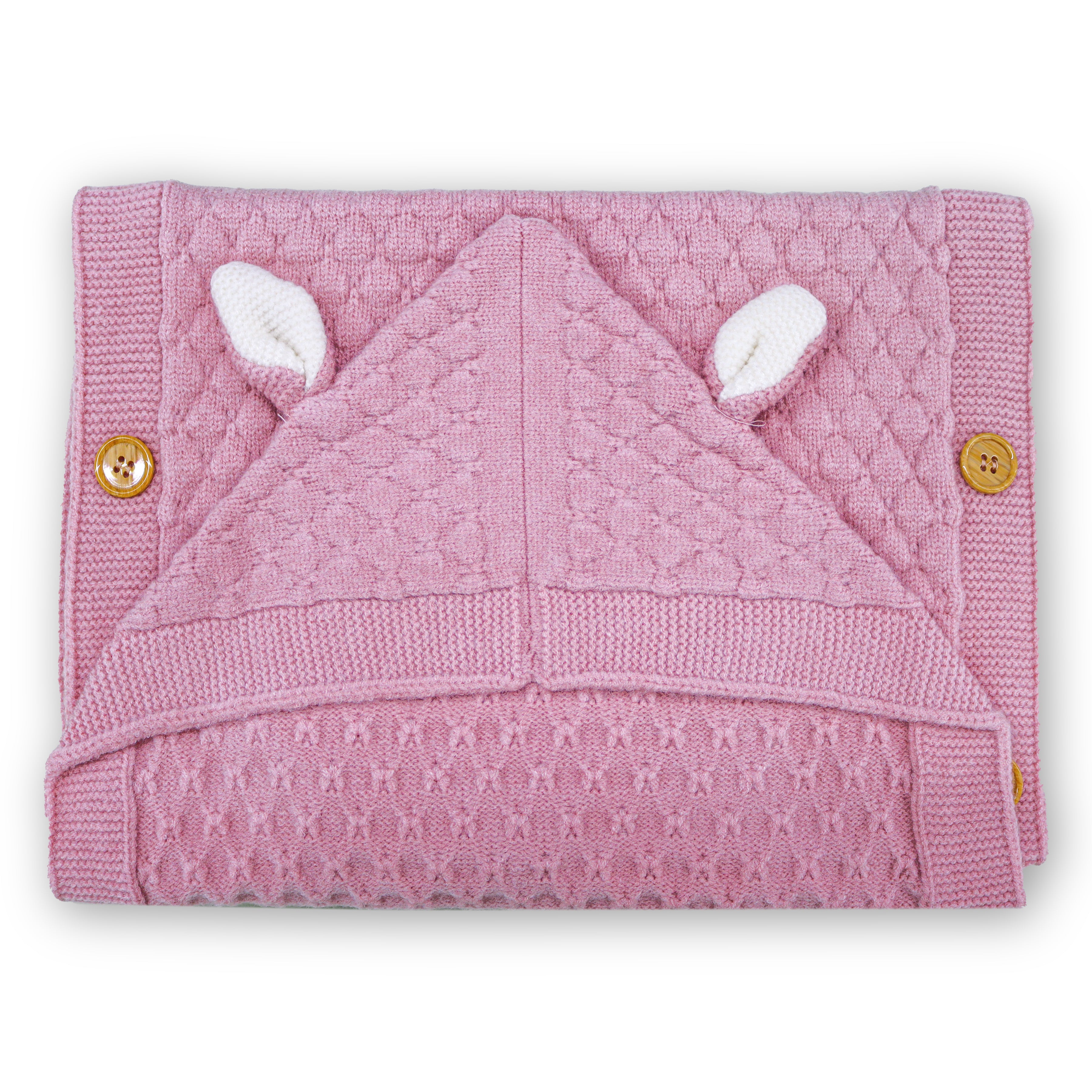 Premium Knitted Baby Wrapper Blanket with Hood & Bunny Ears | Soft Warm Newborn Swaddle Wrap | Baby Receiving Blanket