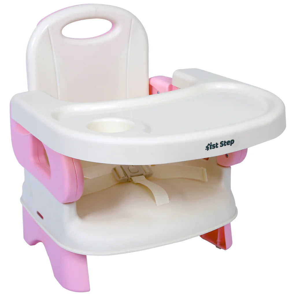 1st Step 2 in 1 Portable Booster Seat Cum Feeding Chair with 2 Level Height Adjustment and 5 Point Safety Harness (Pink)
