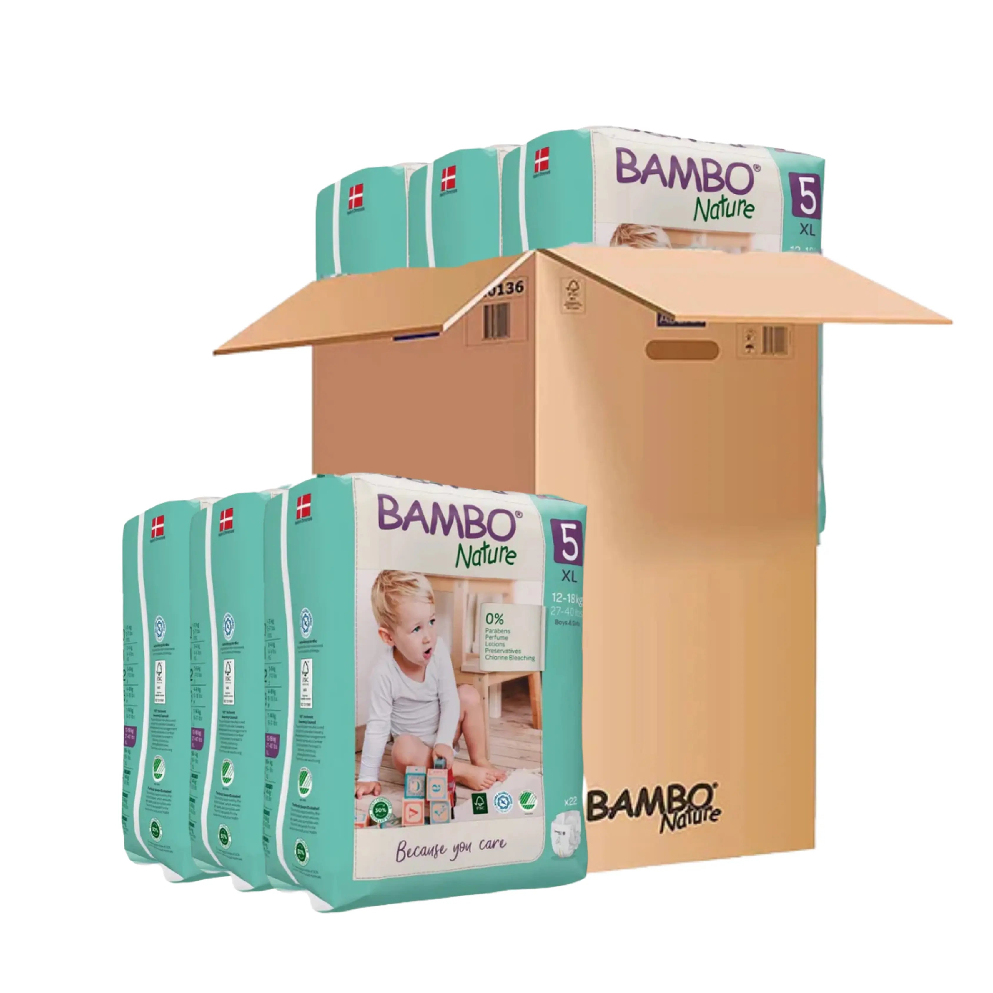Bambo Nature Monthly Box - Skin Friendly Tape Style Diapers (size - 5) - Extra Large ( Pack Of 6 ) Giggles Funskool
