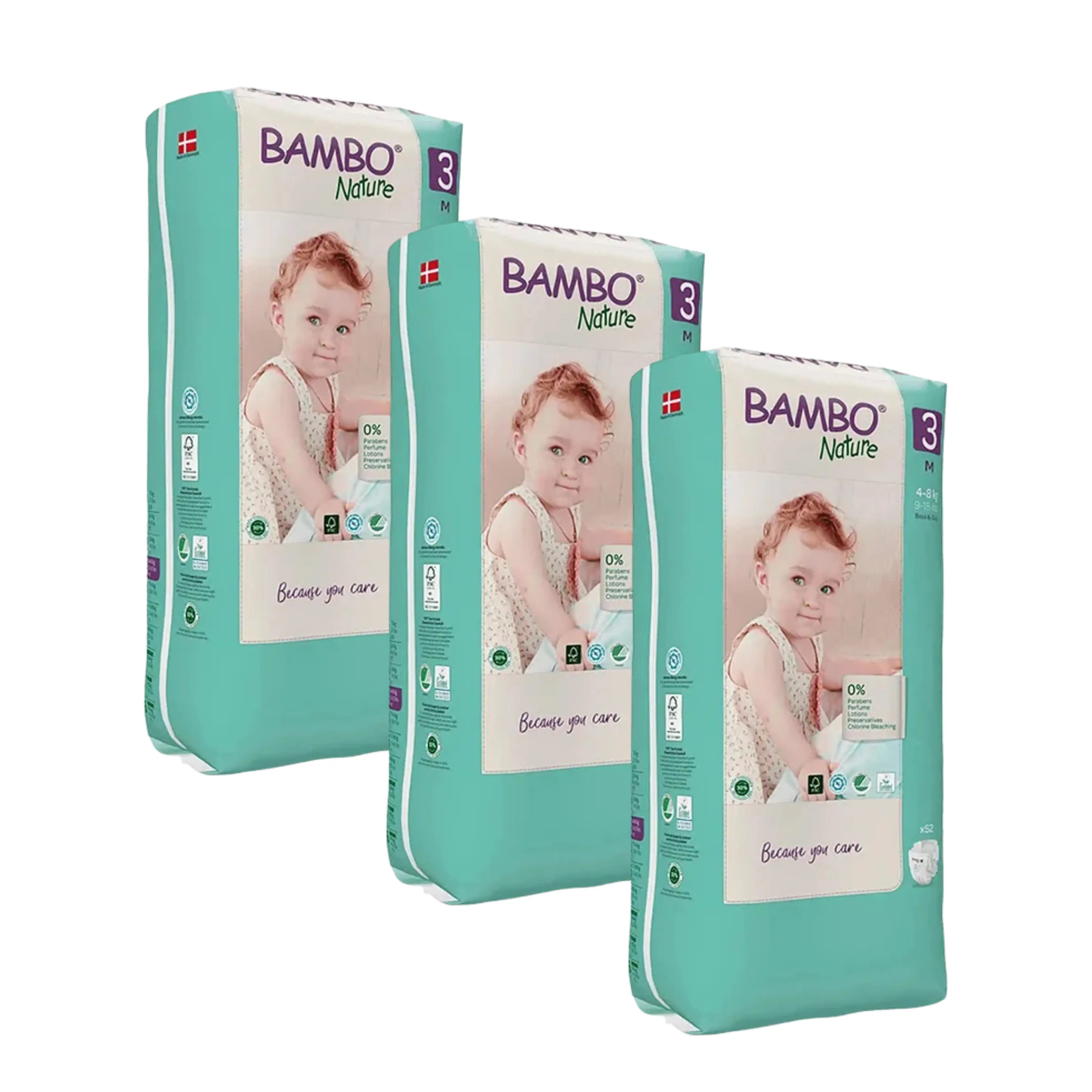Bambo Nature Diapers Tape (M), 52Pcs  Tall Pack - (pack of 3) Bambo Nature