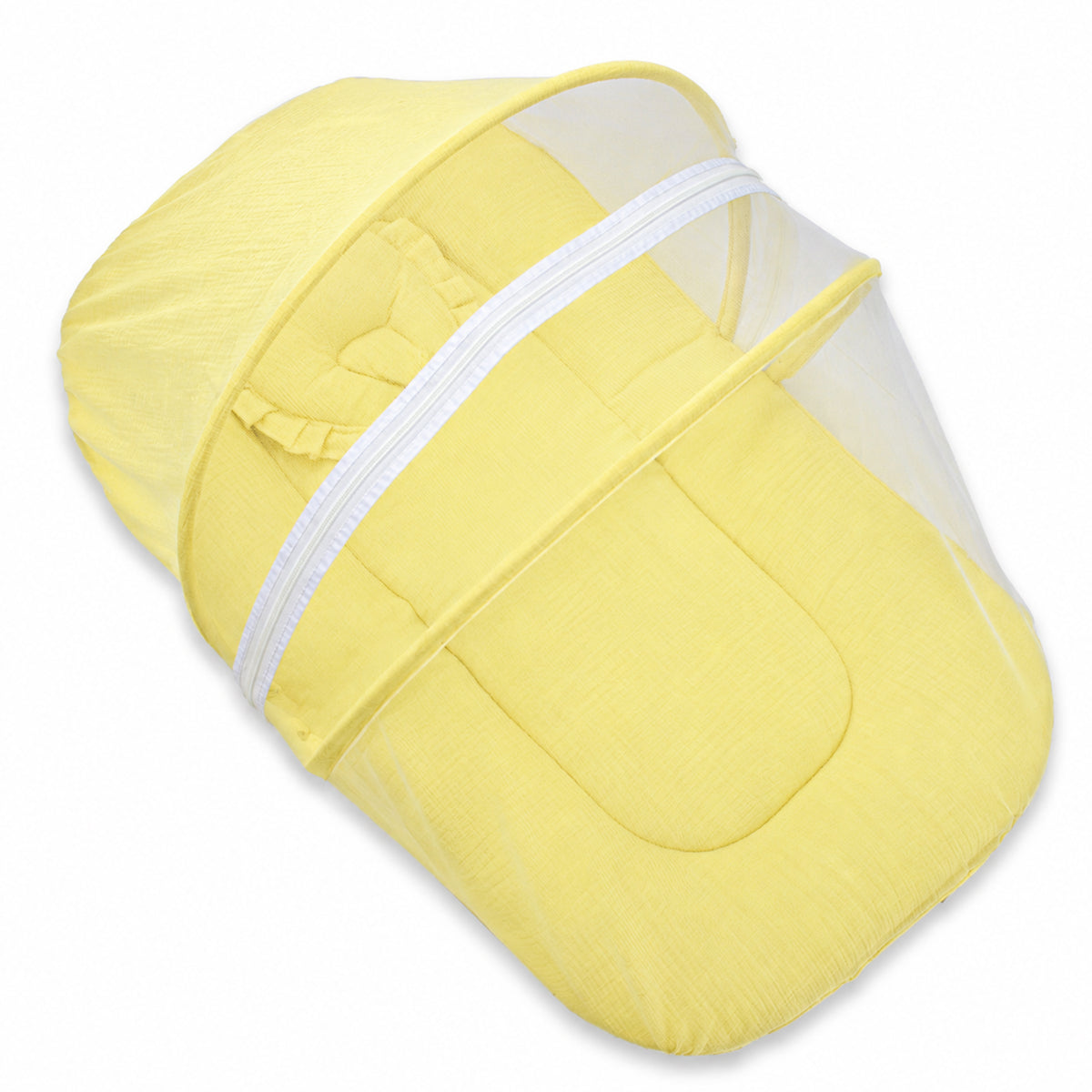 Crushed Muslin Baby Sleeping Bed with Mosquito Net & Pillow | Portable Net Bed for Newborns