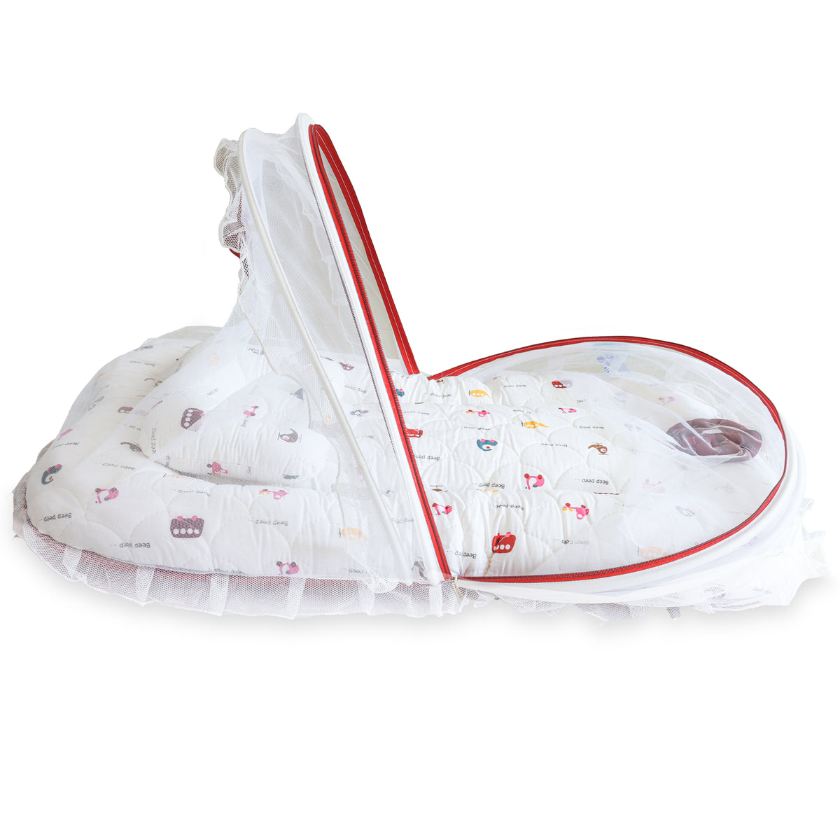 Quilted cotton baby net bed – Maroon close-up