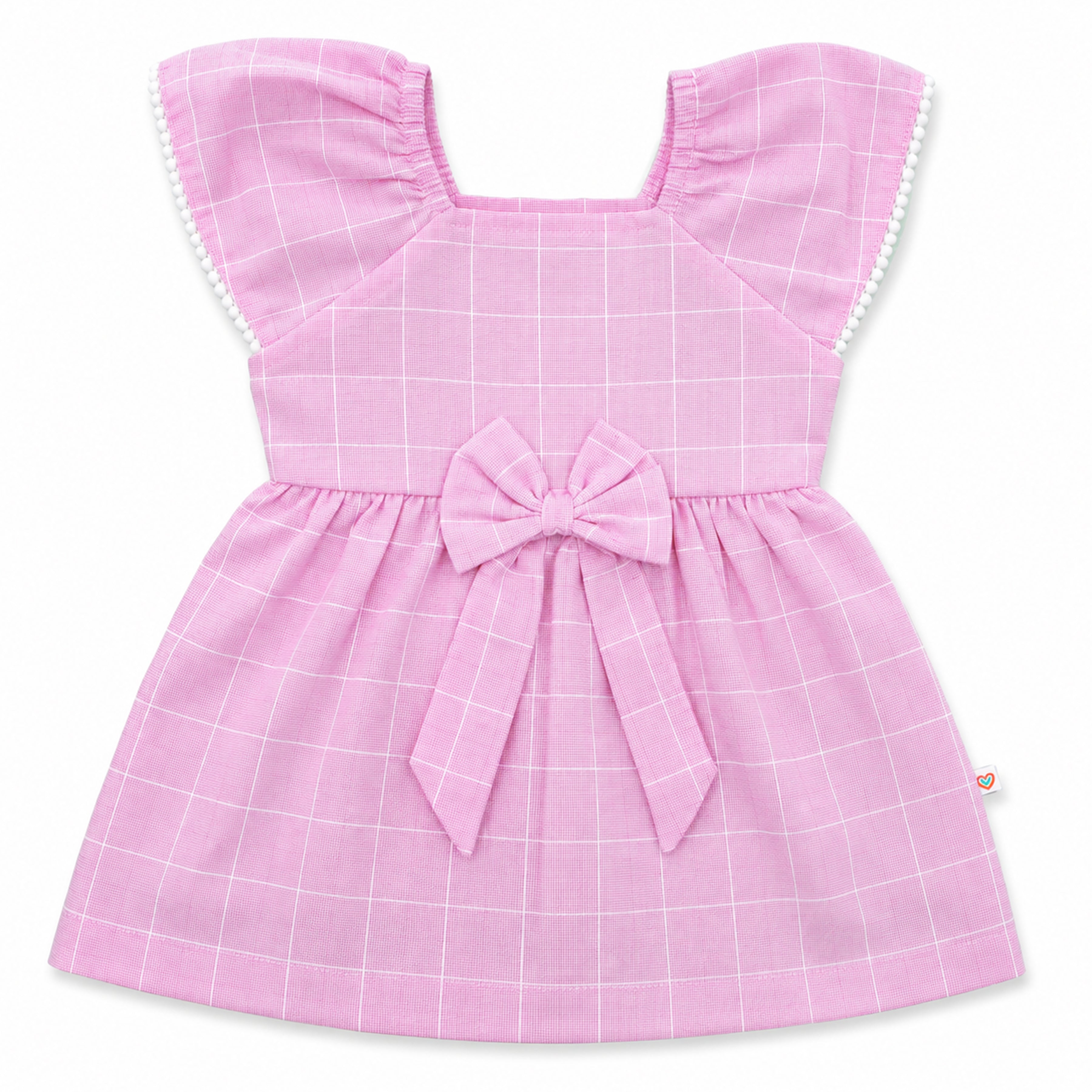 Baby Girl Pink Checkered Cotton Frock with Bow | Soft Sleeveless Flutter Sleeve Dress | Newborn, Infant & Toddler Party Wear