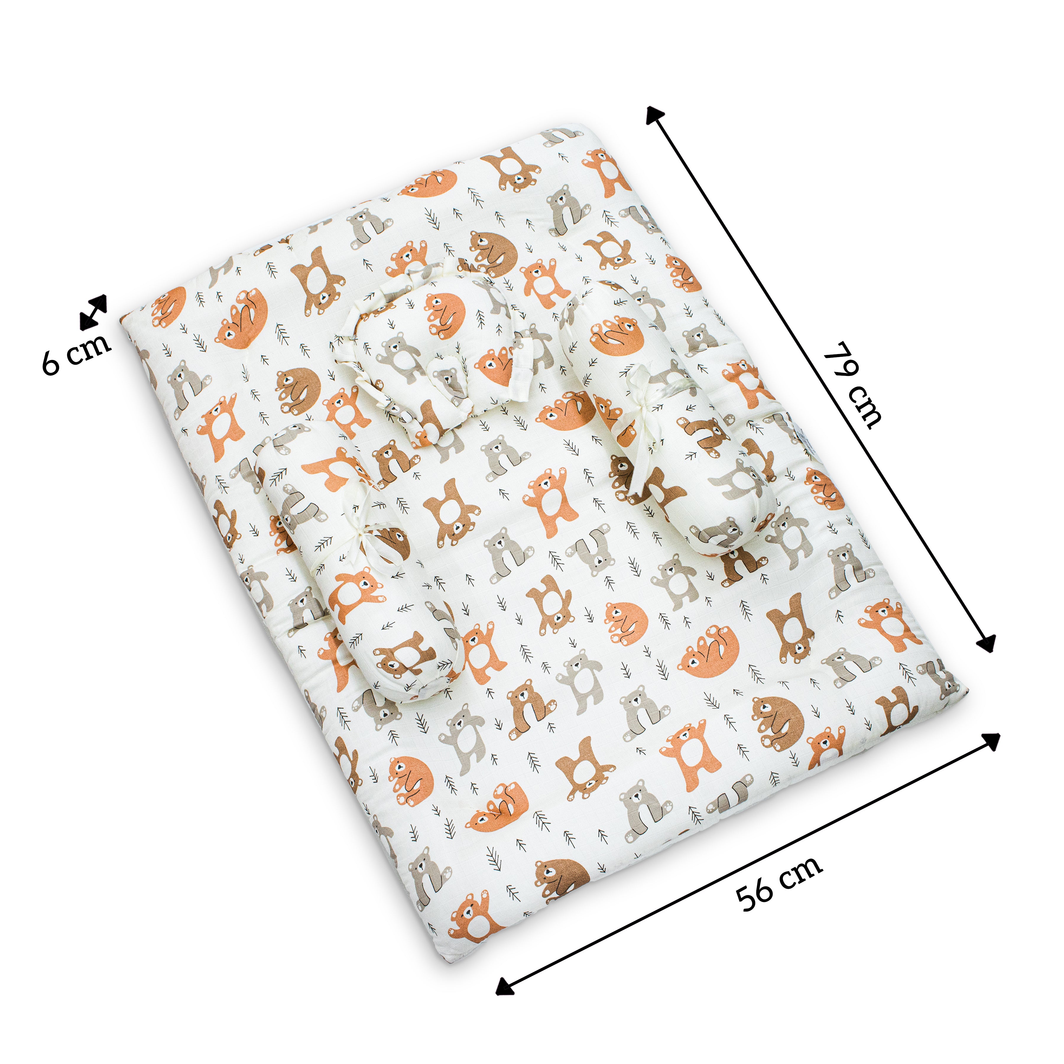 1ST STEP 100% Muslin Cotton Thick New Born Baby Bedding Mattress/Gadda Bed Set for Babies with 2 Side Bolster & Head Pillow
