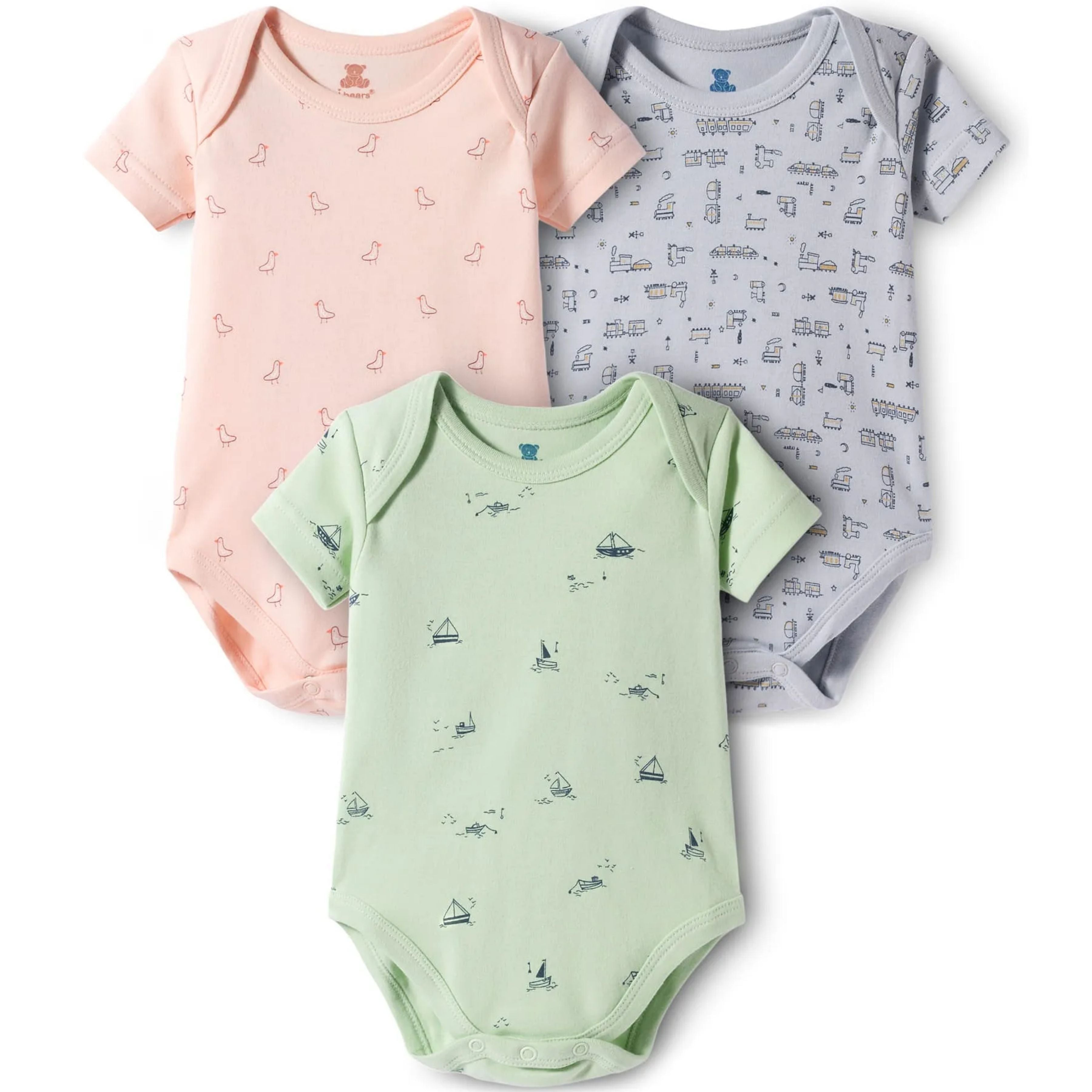 I Bears Interlock Knit Half Sleeves Onesies Combo Pack of 3 | Soft Cotton Baby Bodysuit for Newborns & Infants | Comfortable Daily Wear