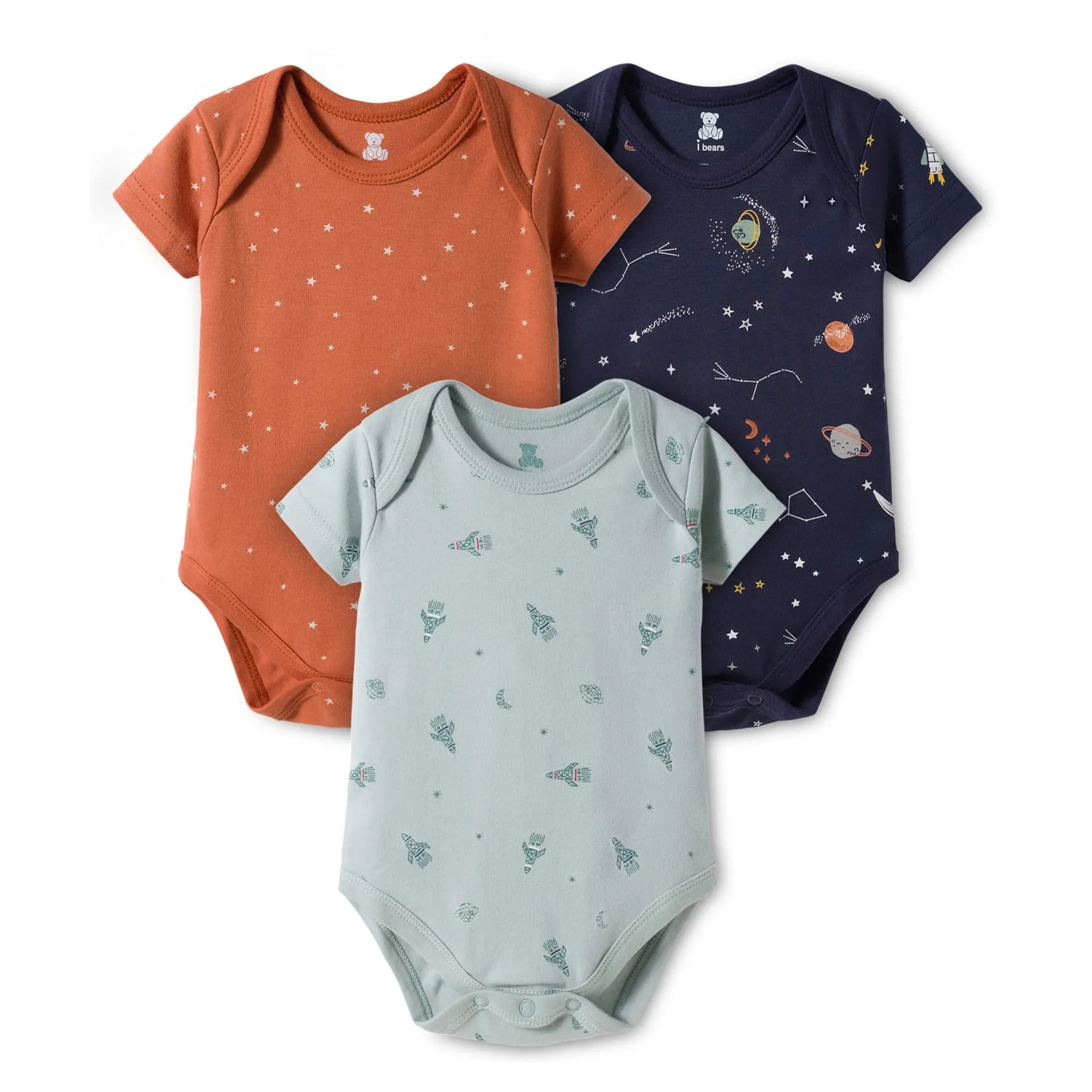 I Bears Interlock Knit Half Sleeves Onesies Combo Pack of 3 | Soft Cotton Baby Bodysuit for Newborns & Infants | Comfortable Daily Wear